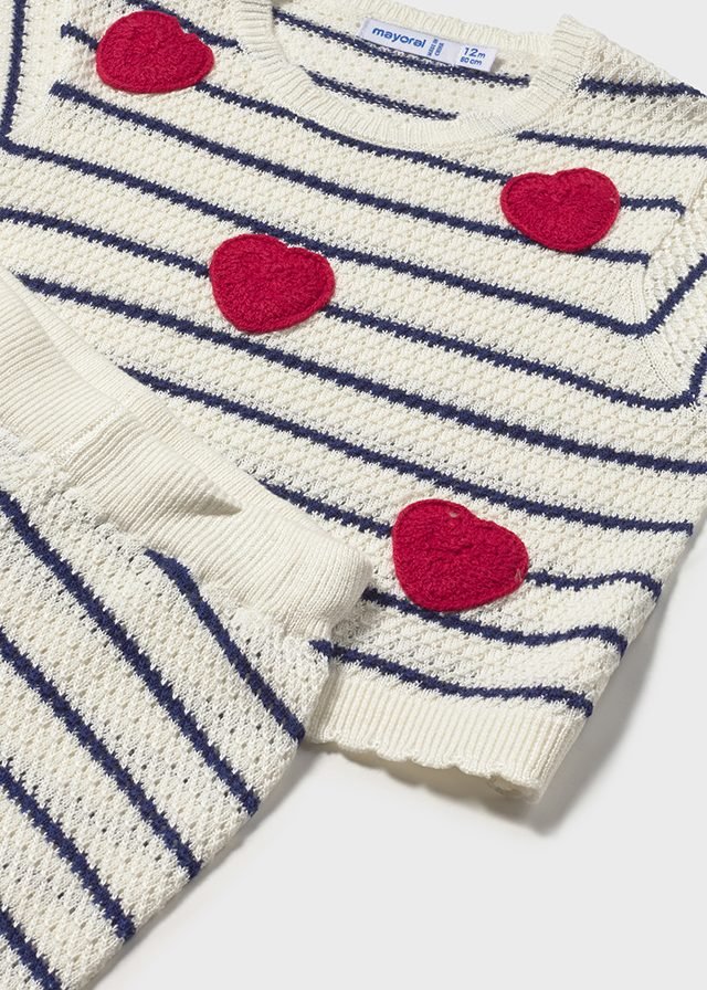 COMPLETO 2 PZ IN COTONE A RIGHE E CUORICINI BIANCO - Noi da piccoli