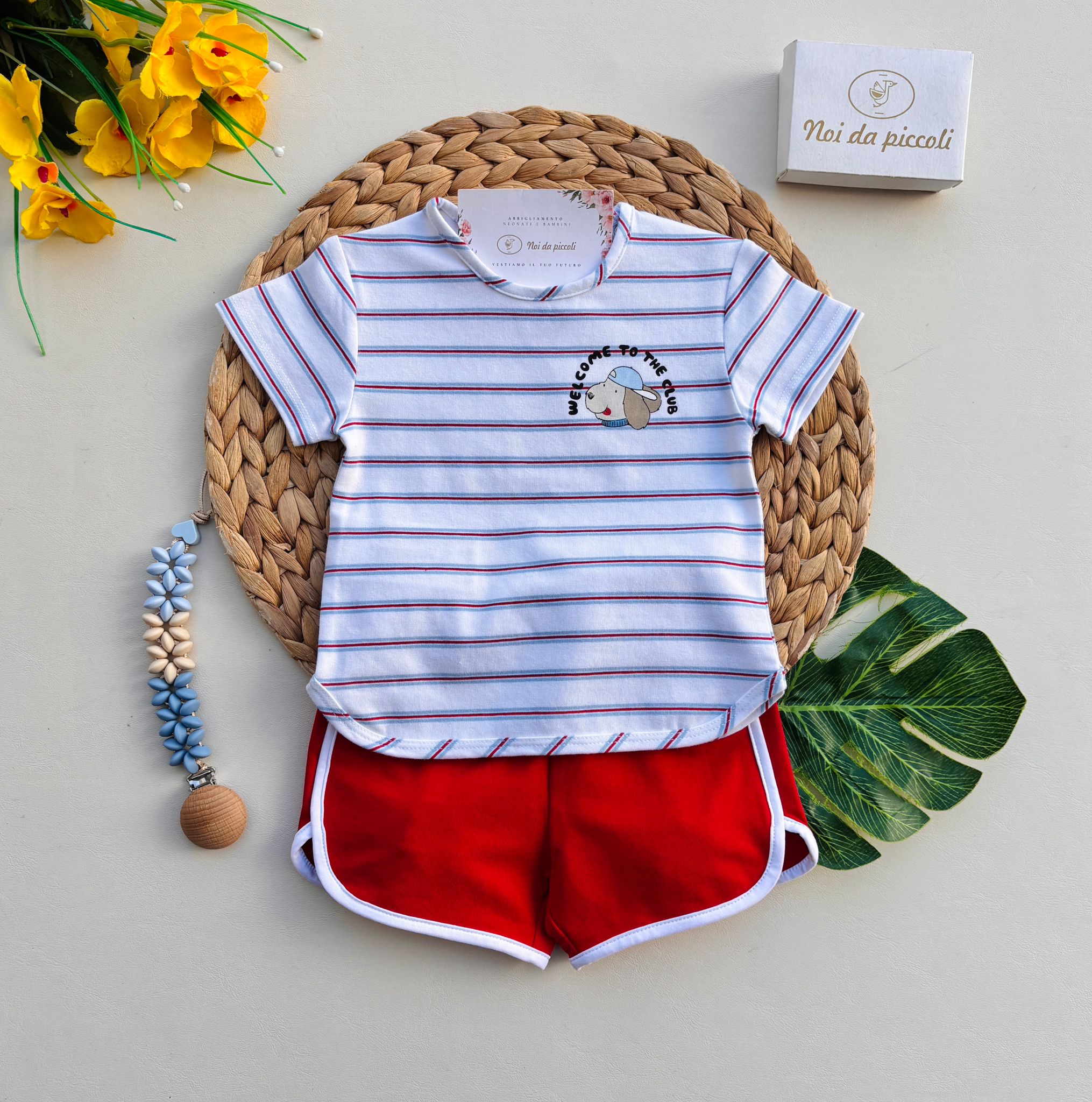 COMPLETO 2 PZ IN COTONE A RIGHE rojo - Noi da piccoli