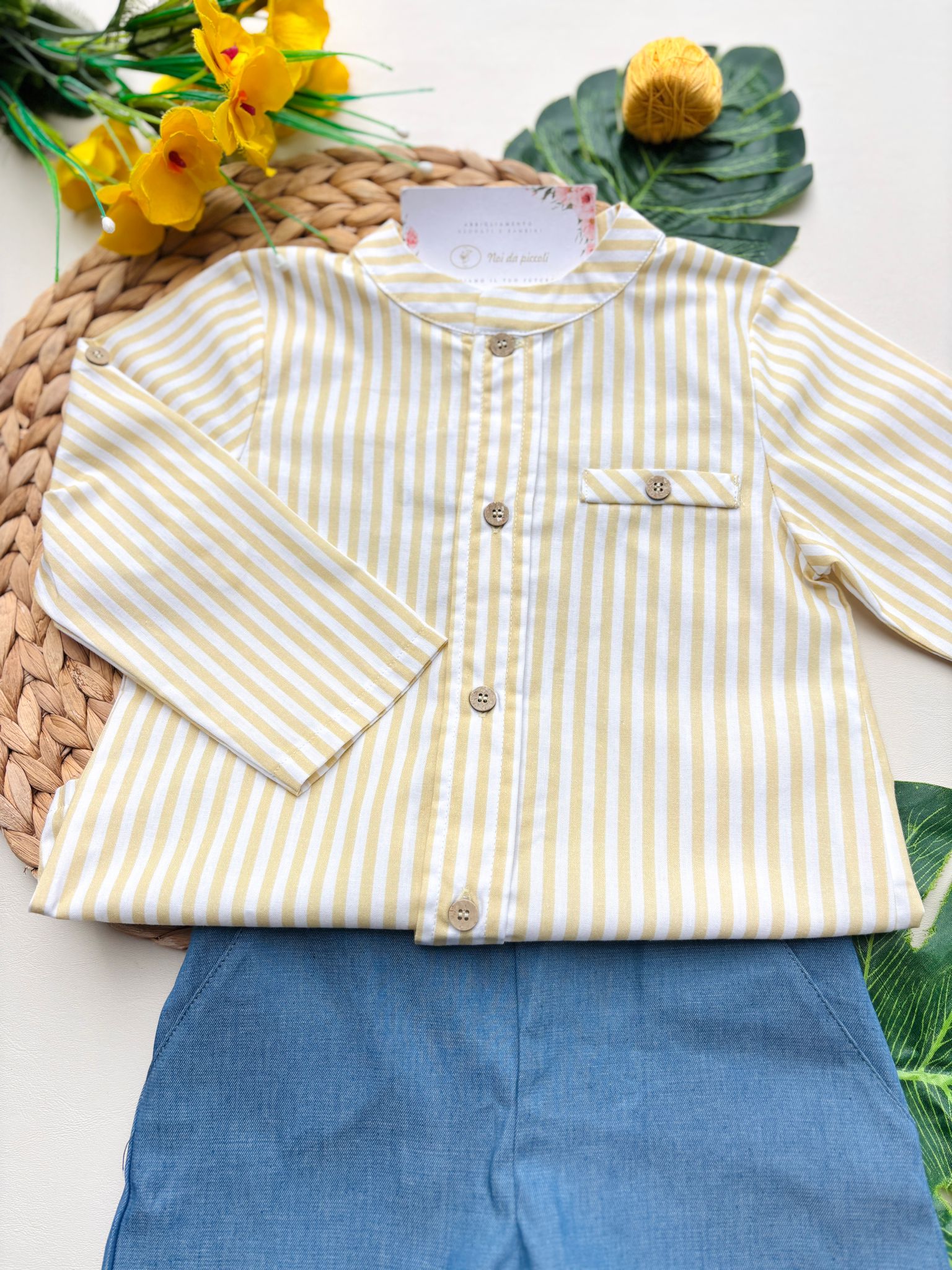 COMPLETO 2 PZ IN COTONE A RIGHE Senape - Noi da piccoli