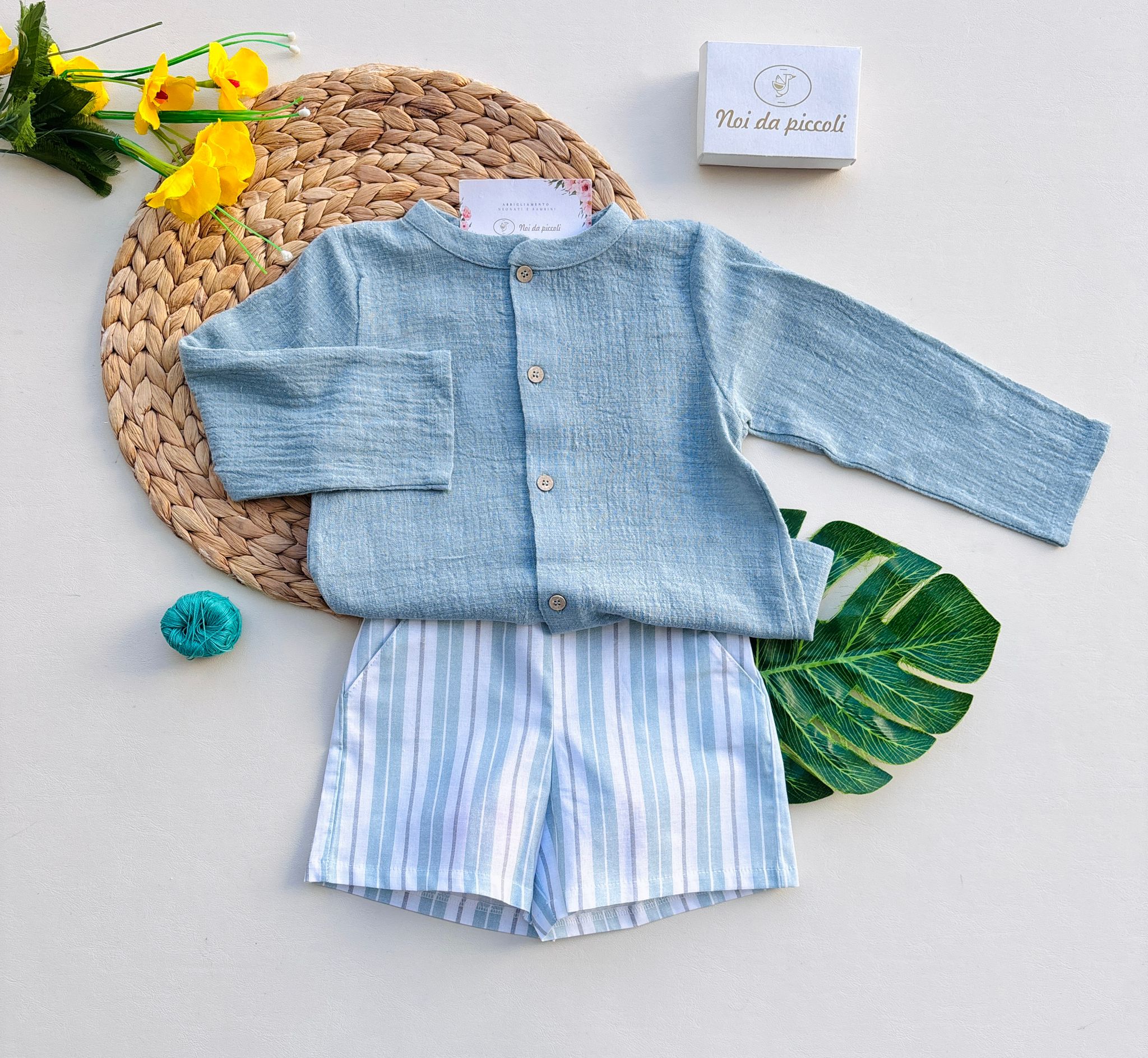 COMPLETO 2 PZ IN COTONE A RIGHE VERDE - Noi da piccoli