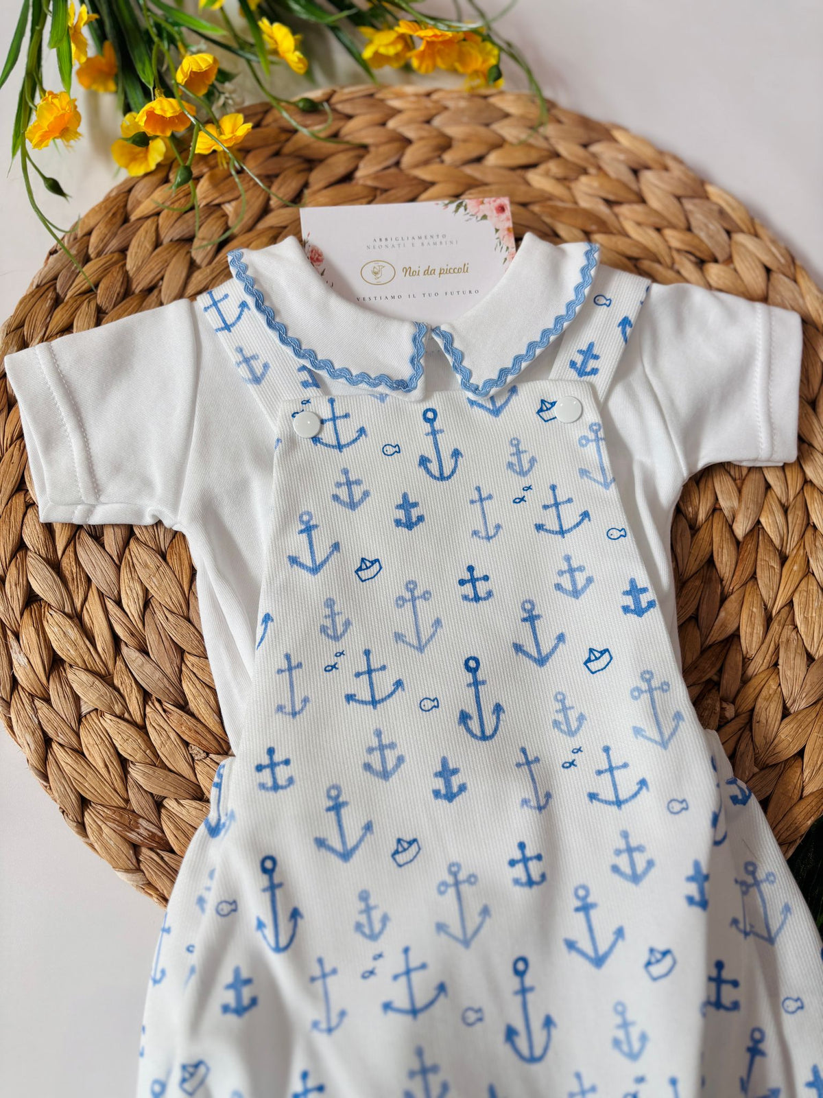 2-Piece White Cotton Set with Anchors Sky Blue FS BABY - Noi da piccoli