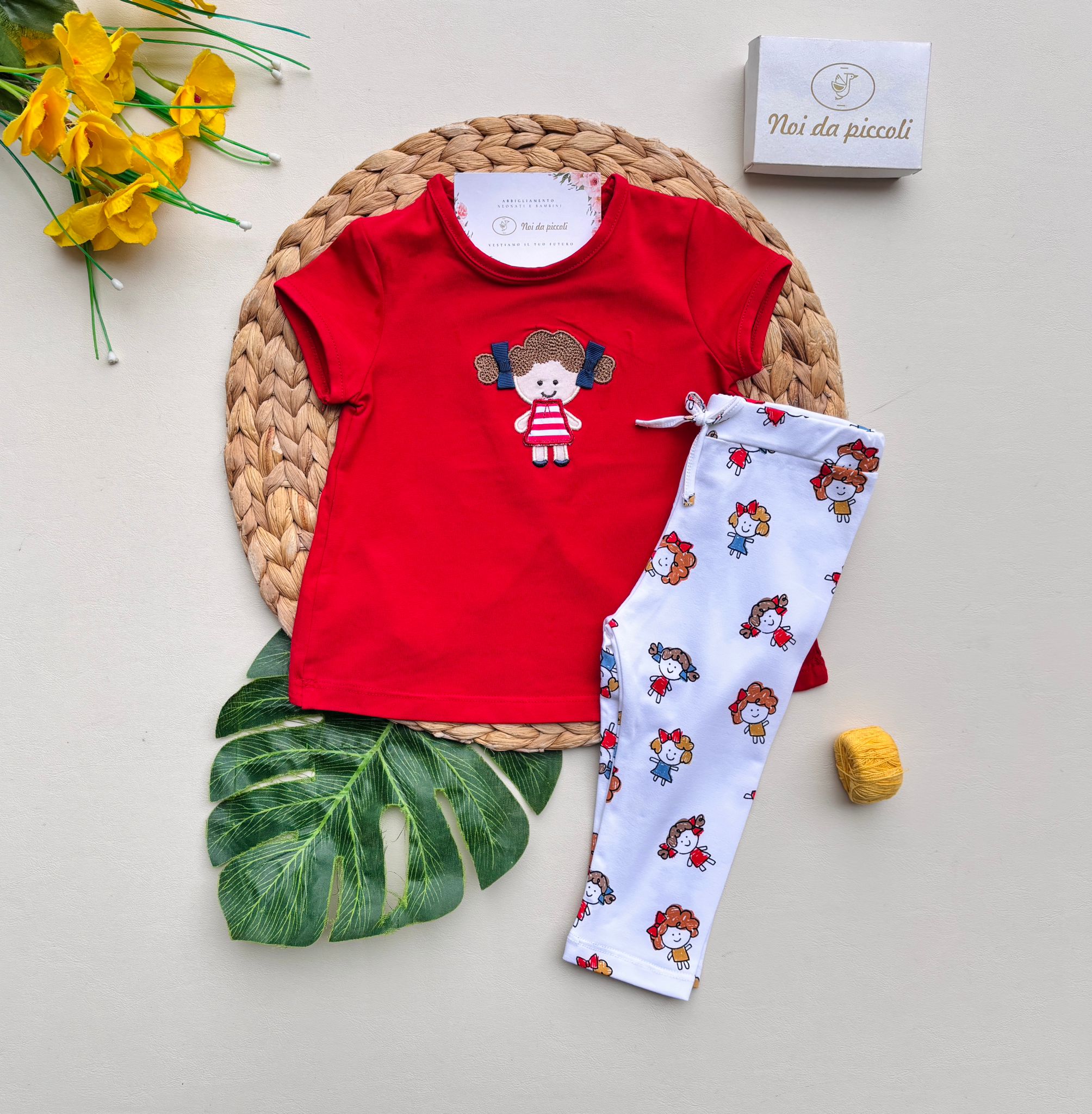 COMPLETO 2 PZ IN COTONE BAMBOLINA BIANCO ROSSO - Noi da piccoli
