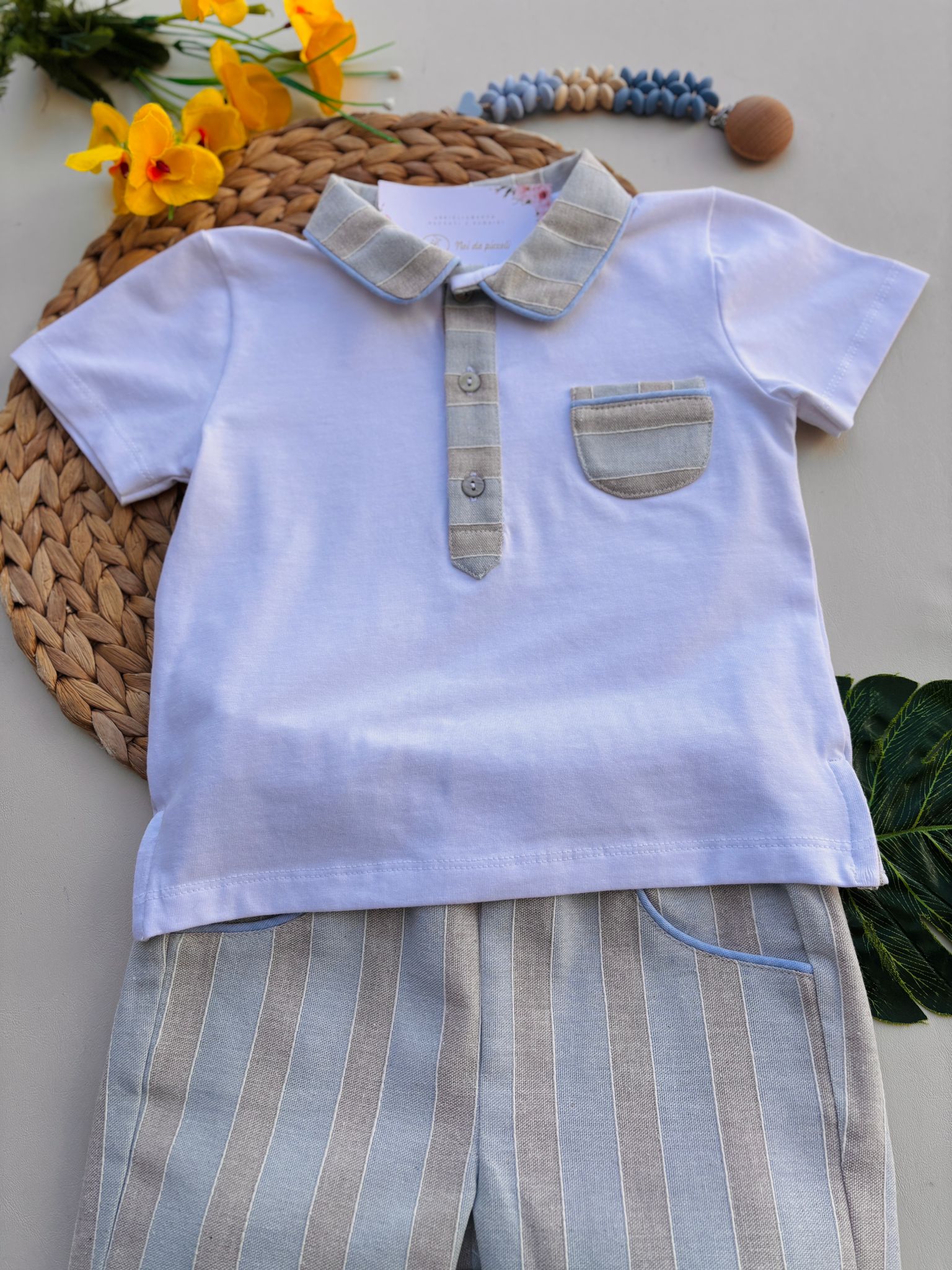 COMPLETO 2 PZ IN COTONE BIANCO BEIGE - Noi da piccoli