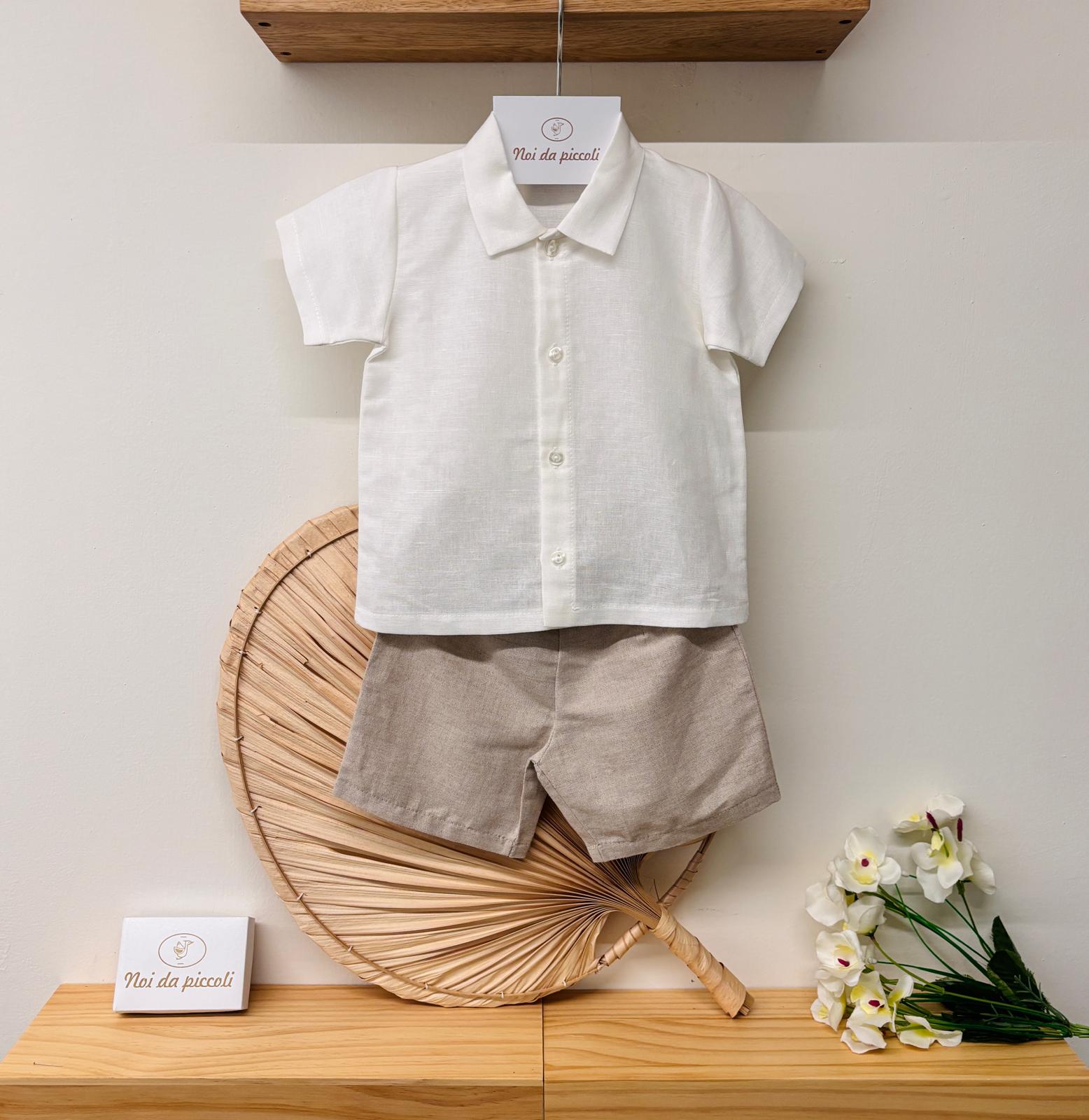 COMPLETO 2 PZ IN COTONE BIANCO BEIGE - Noi da piccoli