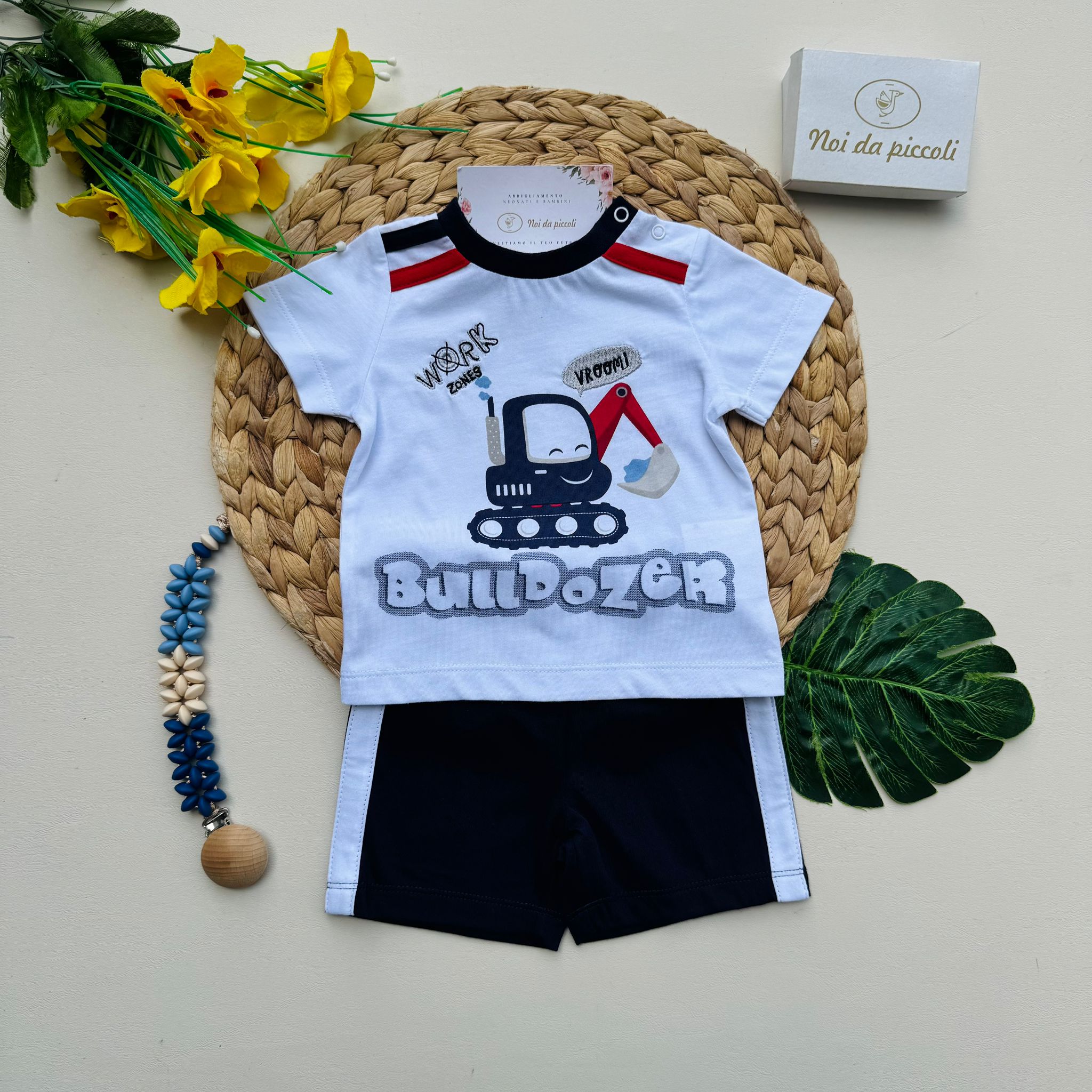 COMPLETO 2 PZ IN COTONE BIANCO BLU - Noi da piccoli