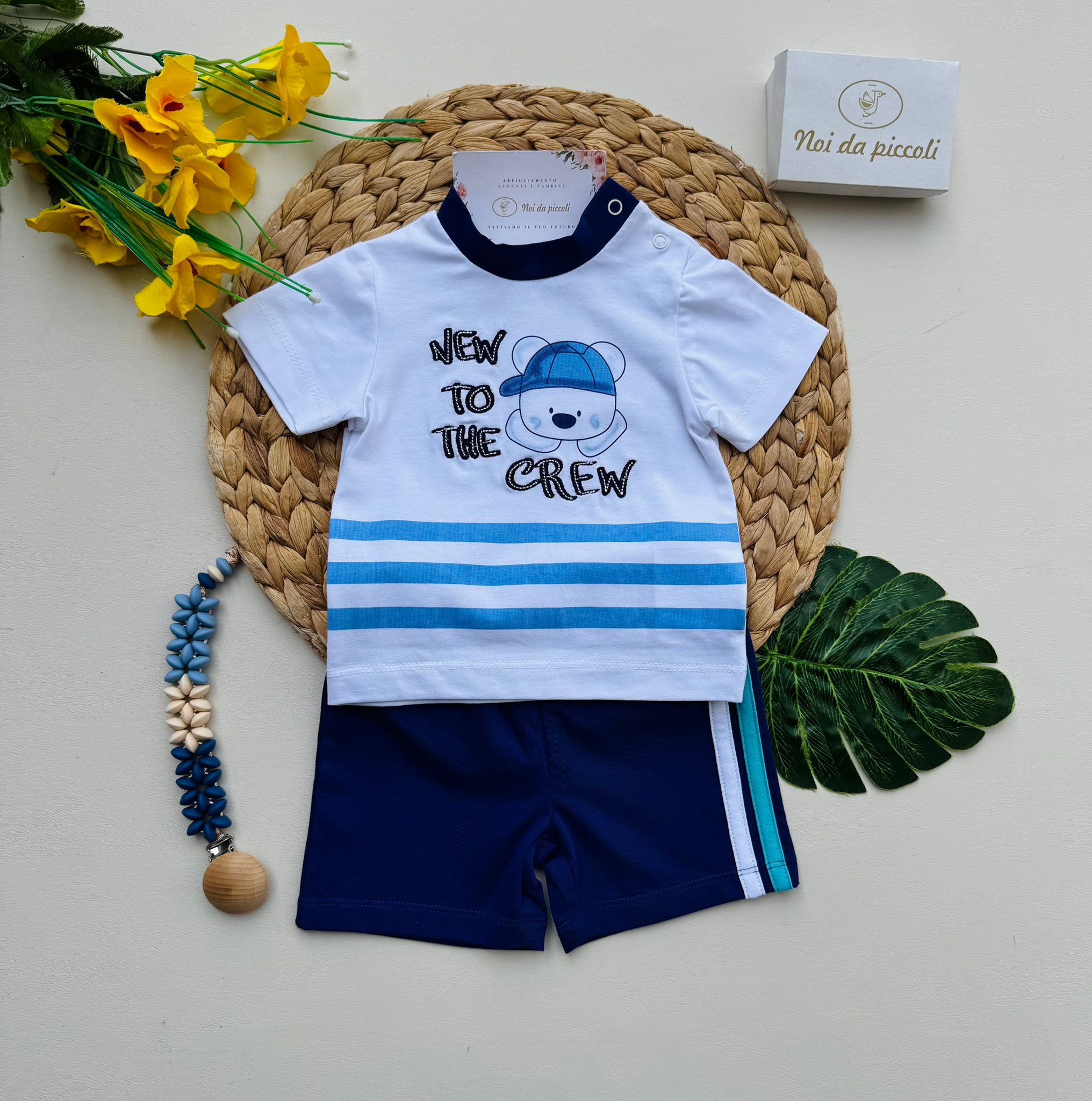 COMPLETO 2 PZ IN COTONE BIANCO BLU - Noi da piccoli