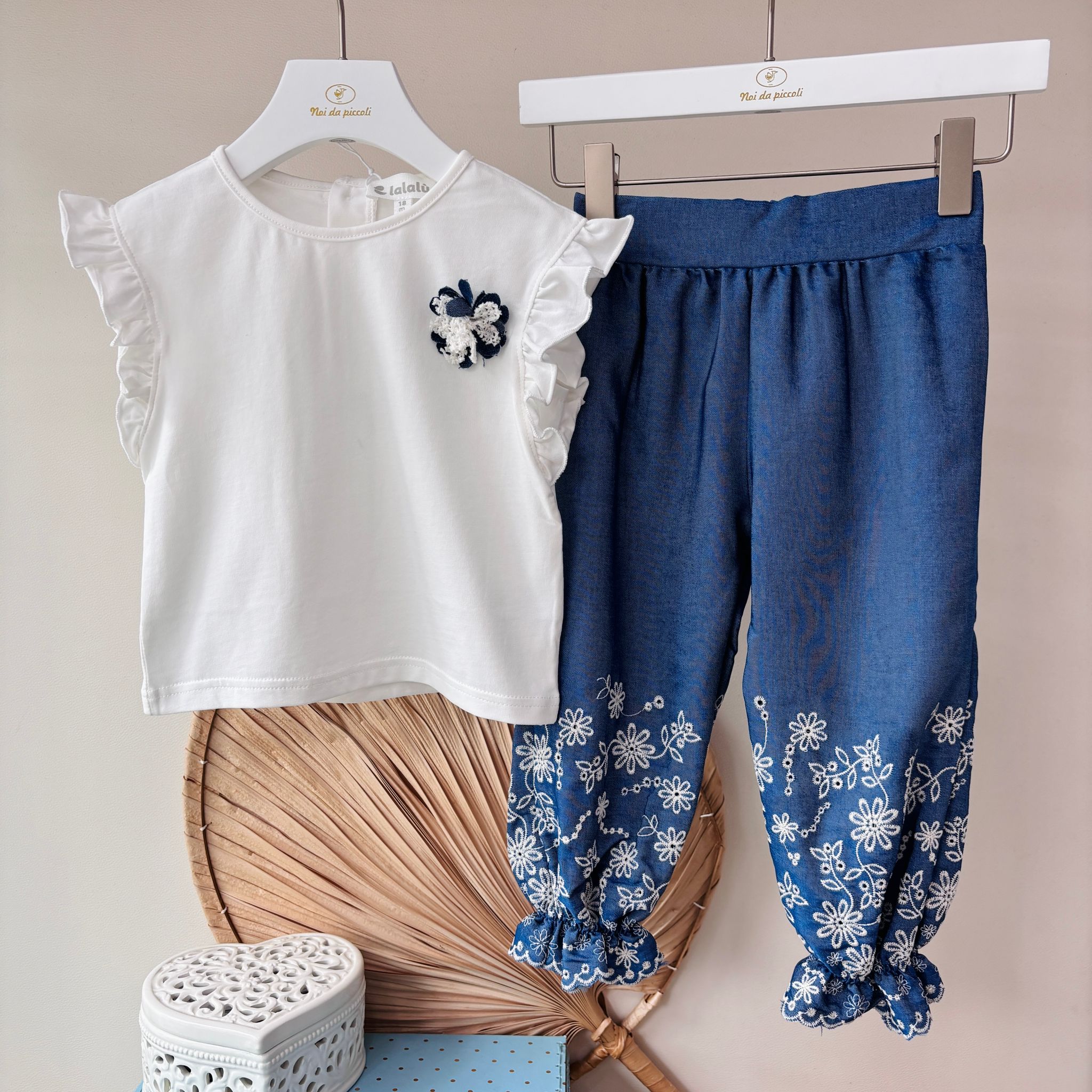 COMPLETO 2 PZ IN COTONE BIANCO BLU - Noi da piccoli