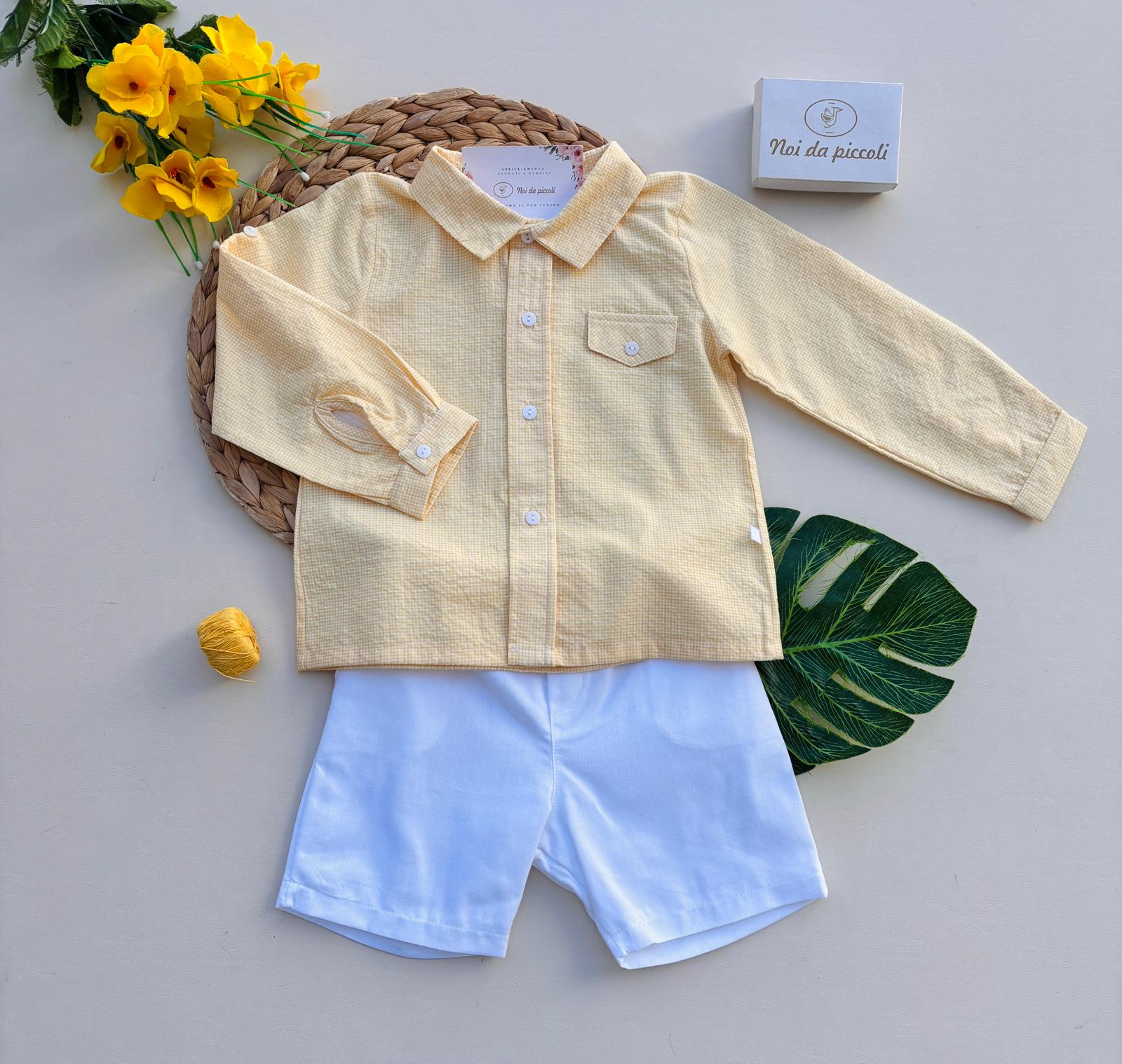 COMPLETO 2 PZ IN COTONE BIANCO GIALLO - Noi da piccoli