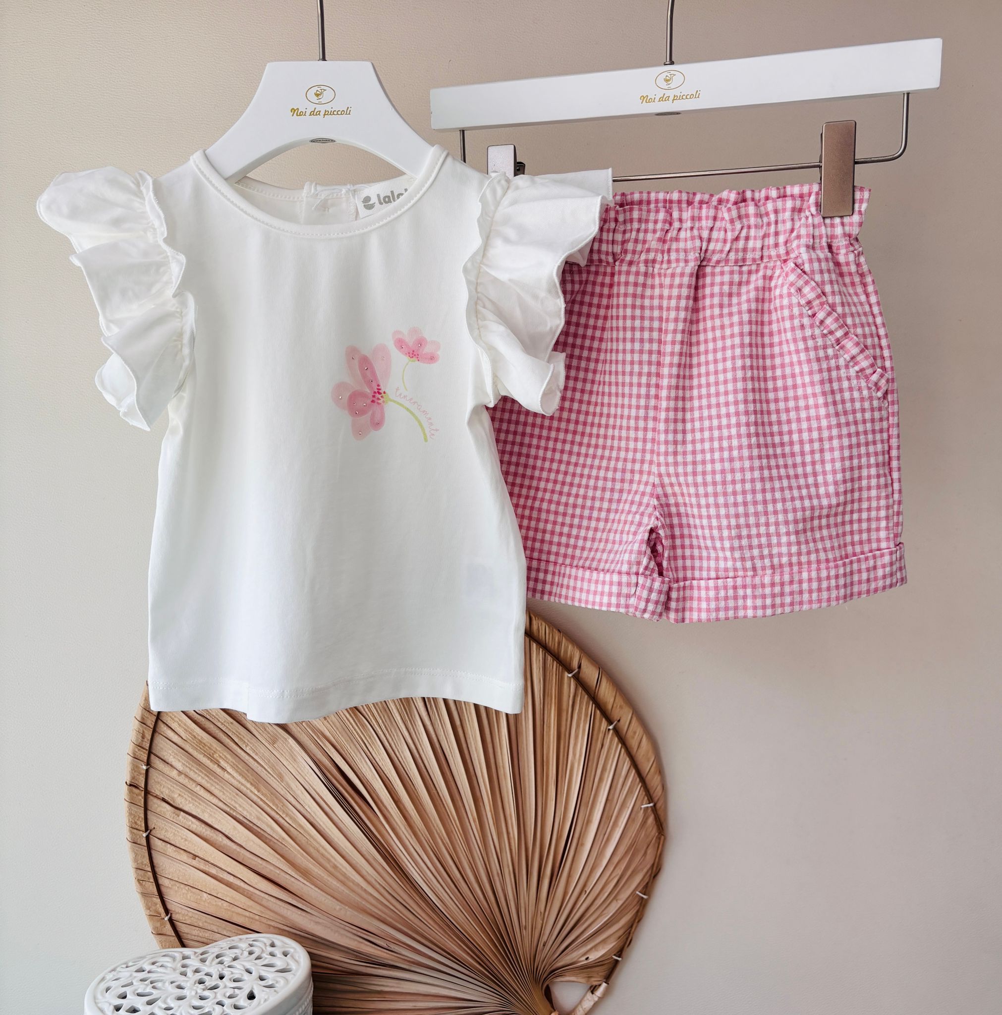 COMPLETO 2 PZ IN COTONE BIANCO ROSA - Noi da piccoli