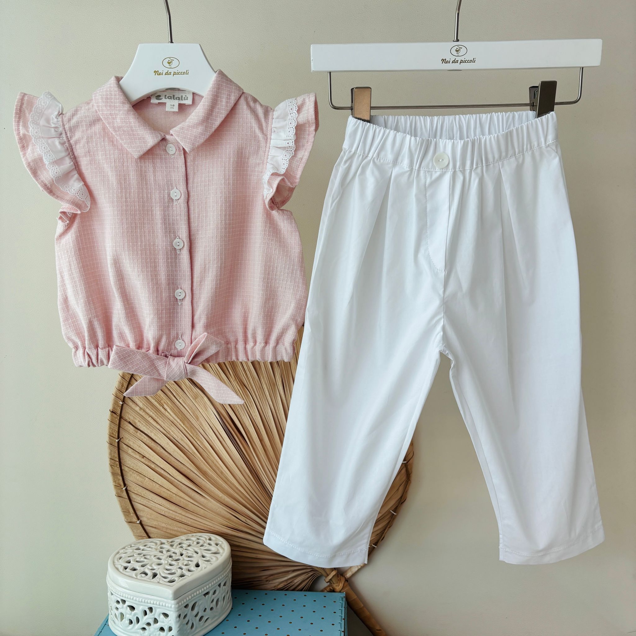 COMPLETO 2 PZ IN COTONE BIANCO ROSA - Noi da piccoli