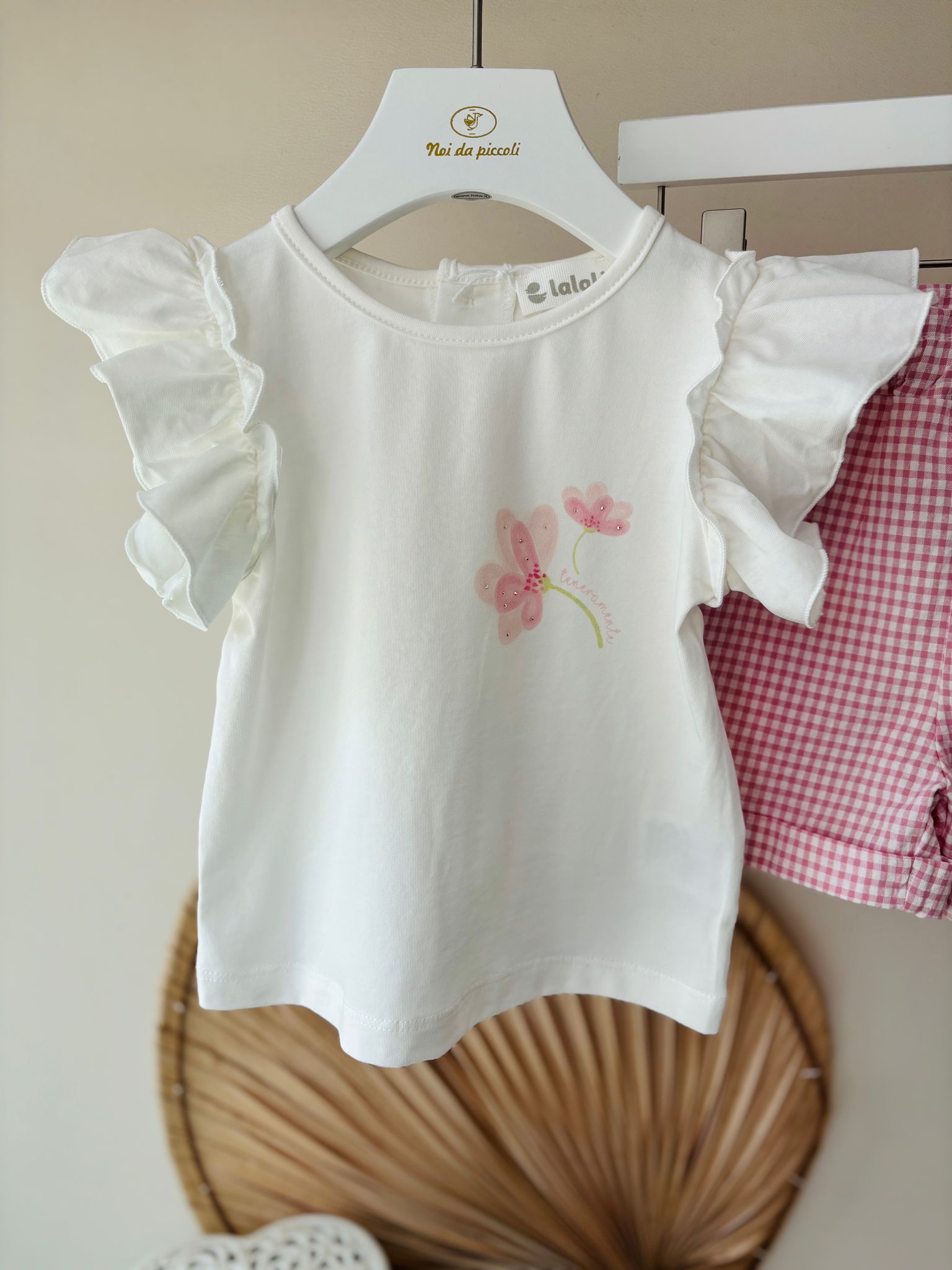 COMPLETO 2 PZ IN COTONE BIANCO ROSA - Noi da piccoli