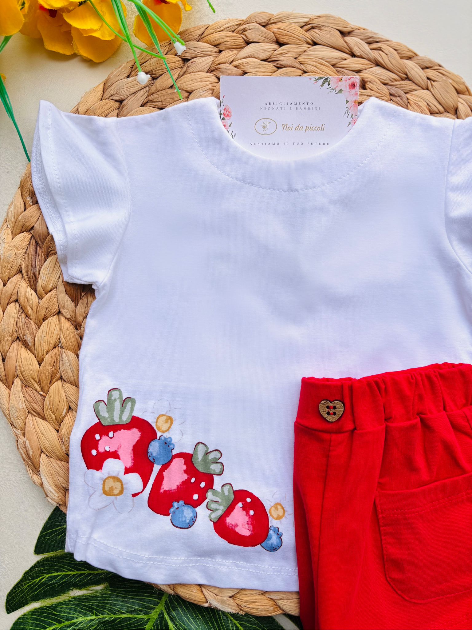 COMPLETO 2 PZ IN COTONE BIANCO ROSSO - Noi da piccoli