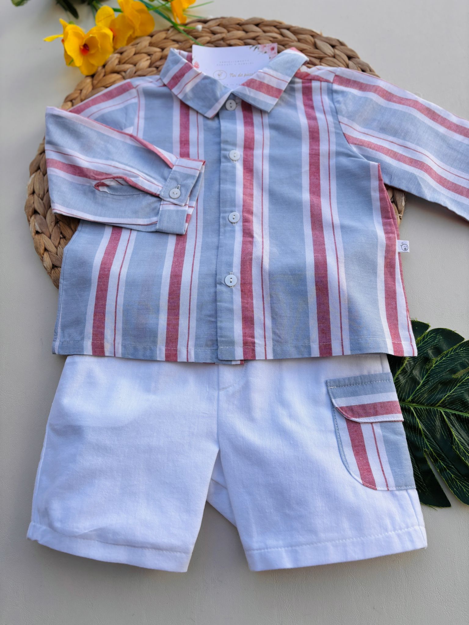 COMPLETO 2 PZ IN COTONE BIANCO ROSSO - Noi da piccoli
