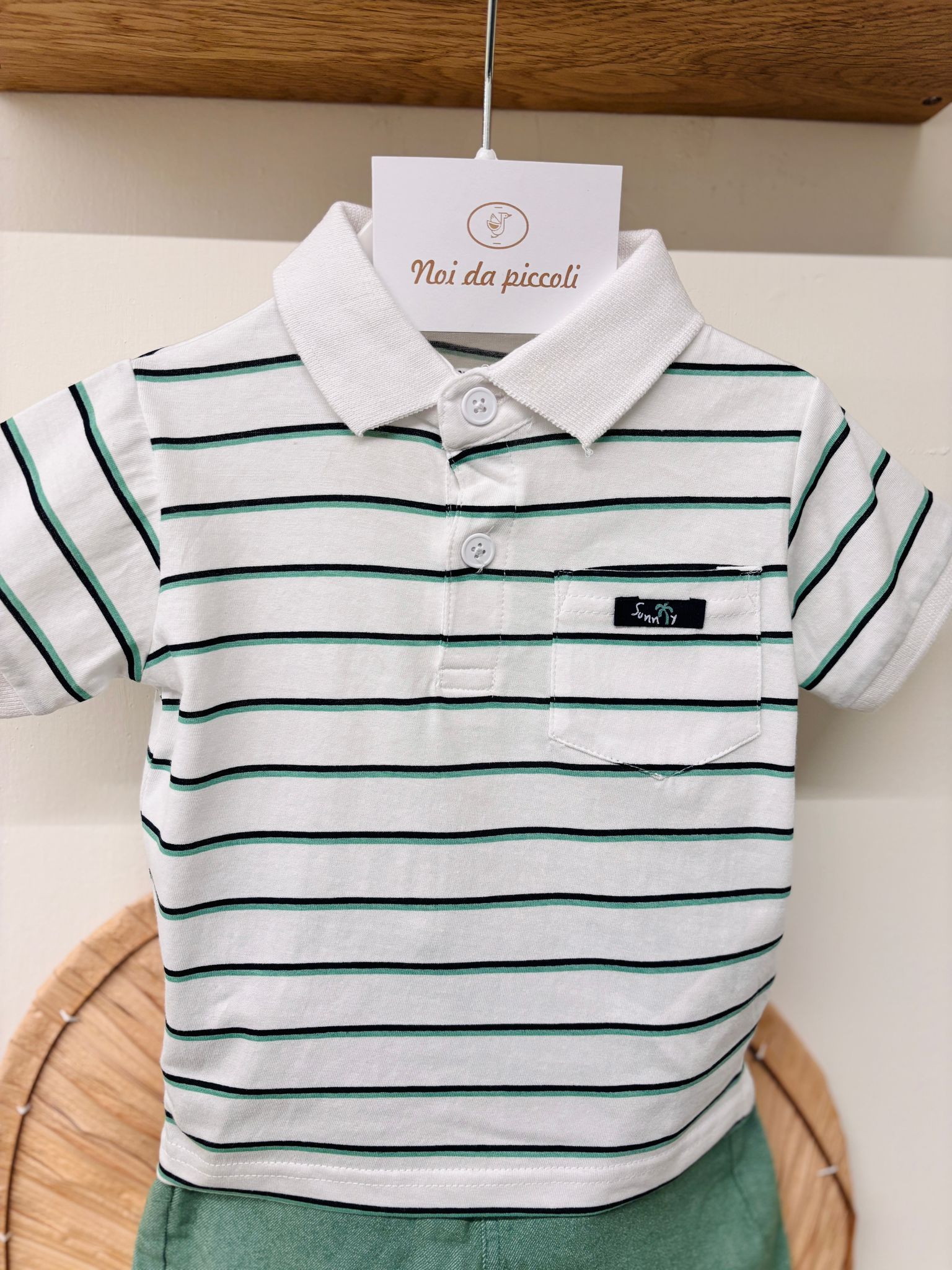 COMPLETO 2 PZ IN COTONE BIANCO VERDE - Noi da piccoli