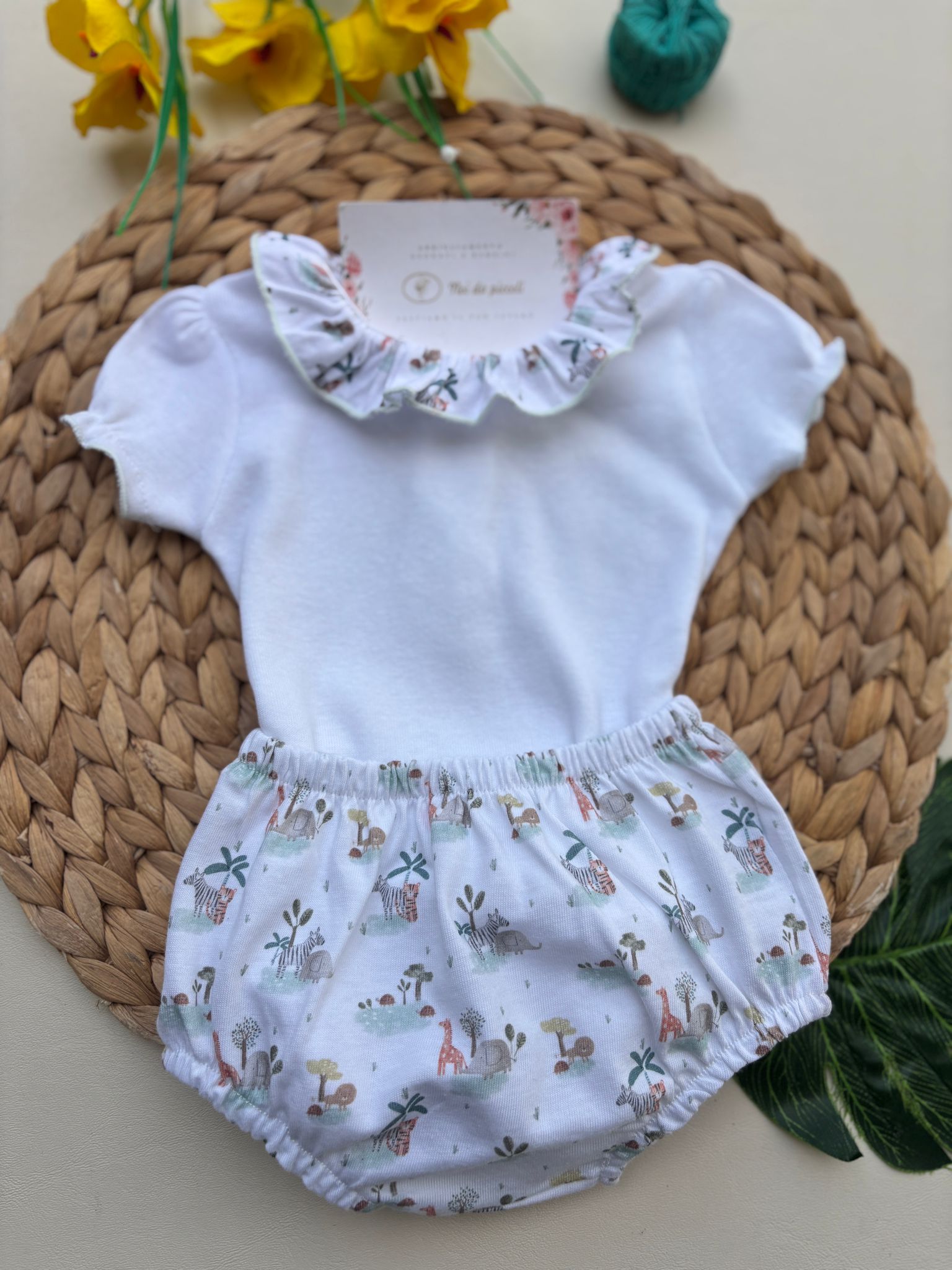 COMPLETO 2 PZ IN COTONE CON ANIMALI SAFARI BIANCO - Noi da piccoli