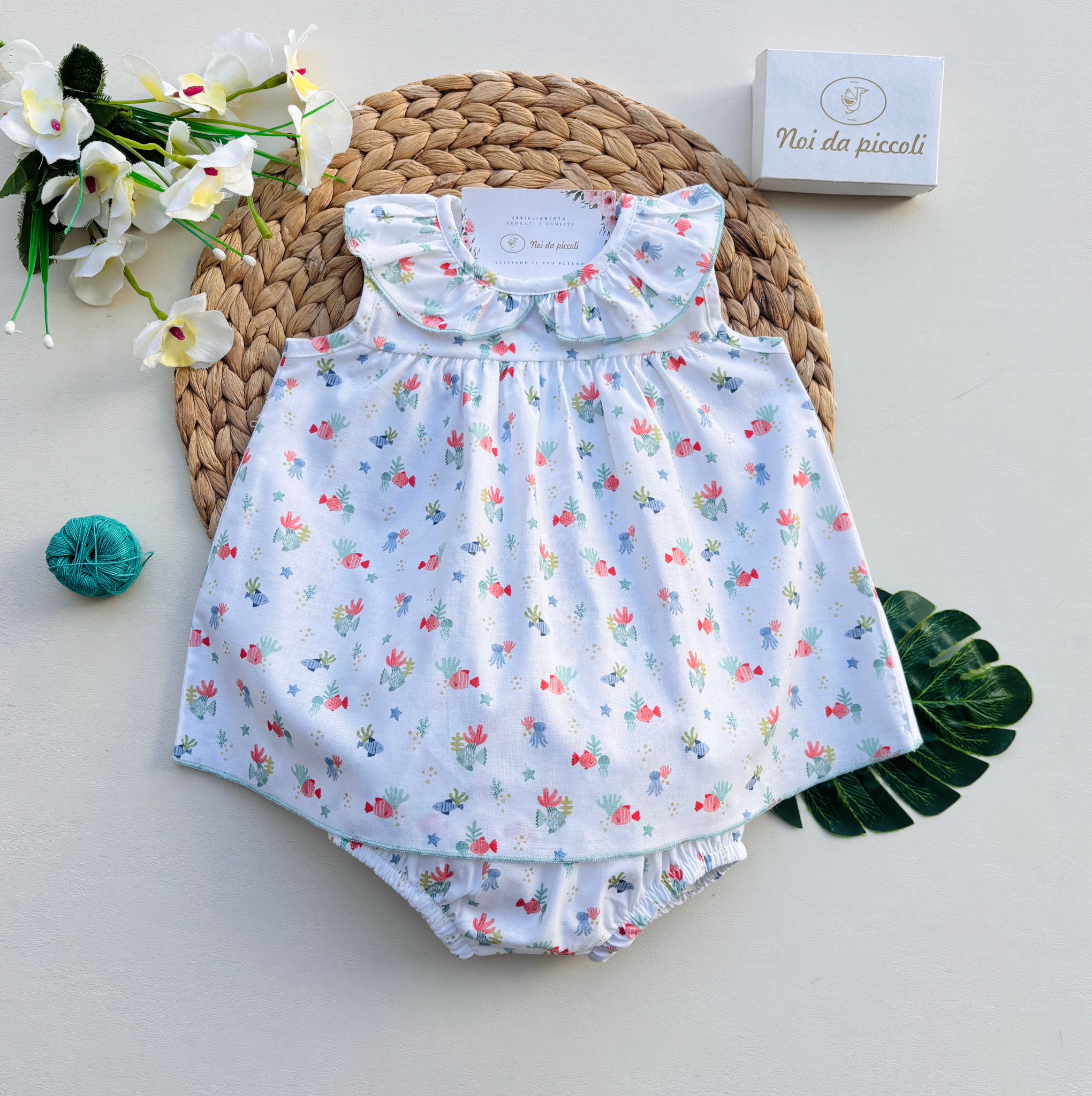 COMPLETO 2 PZ IN COTONE CON ANIMALINI BIANCO - Noi da piccoli
