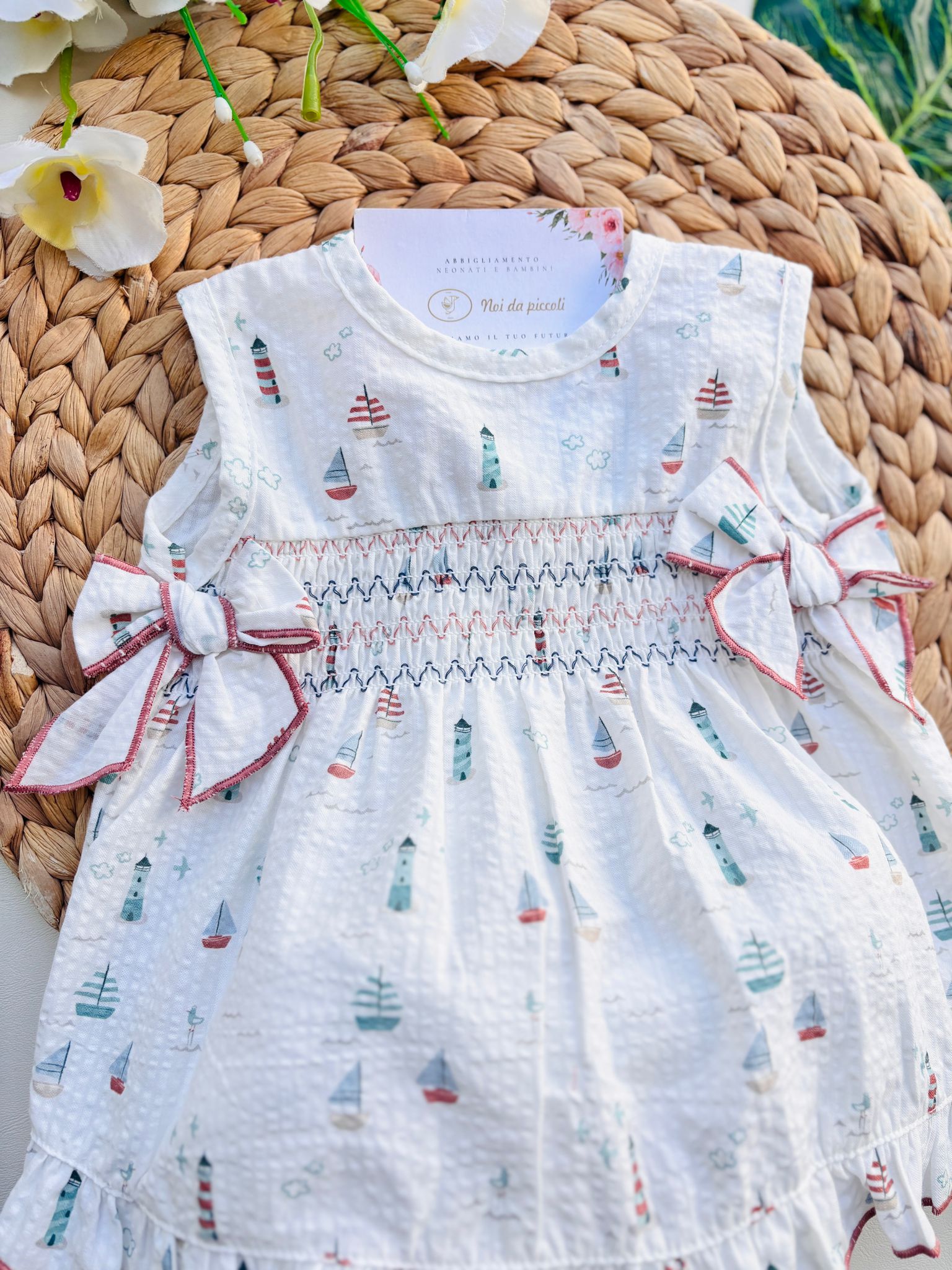 COMPLETO 2 PZ IN COTONE CON BARCHETTE BIANCO - Noi da piccoli