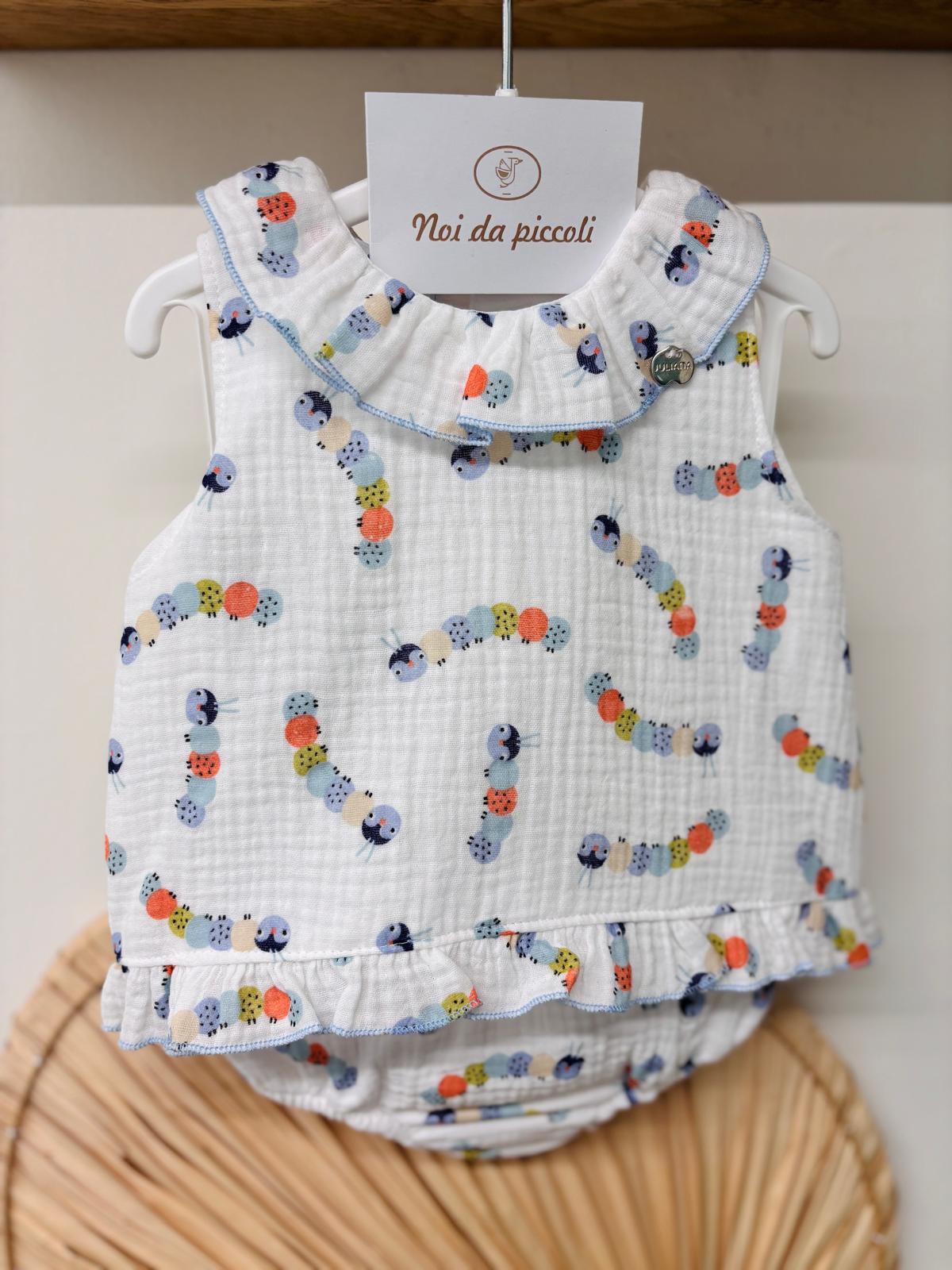 COMPLETO 2 PZ IN COTONE CON DISEGNINI BIANCO - Noi da piccoli