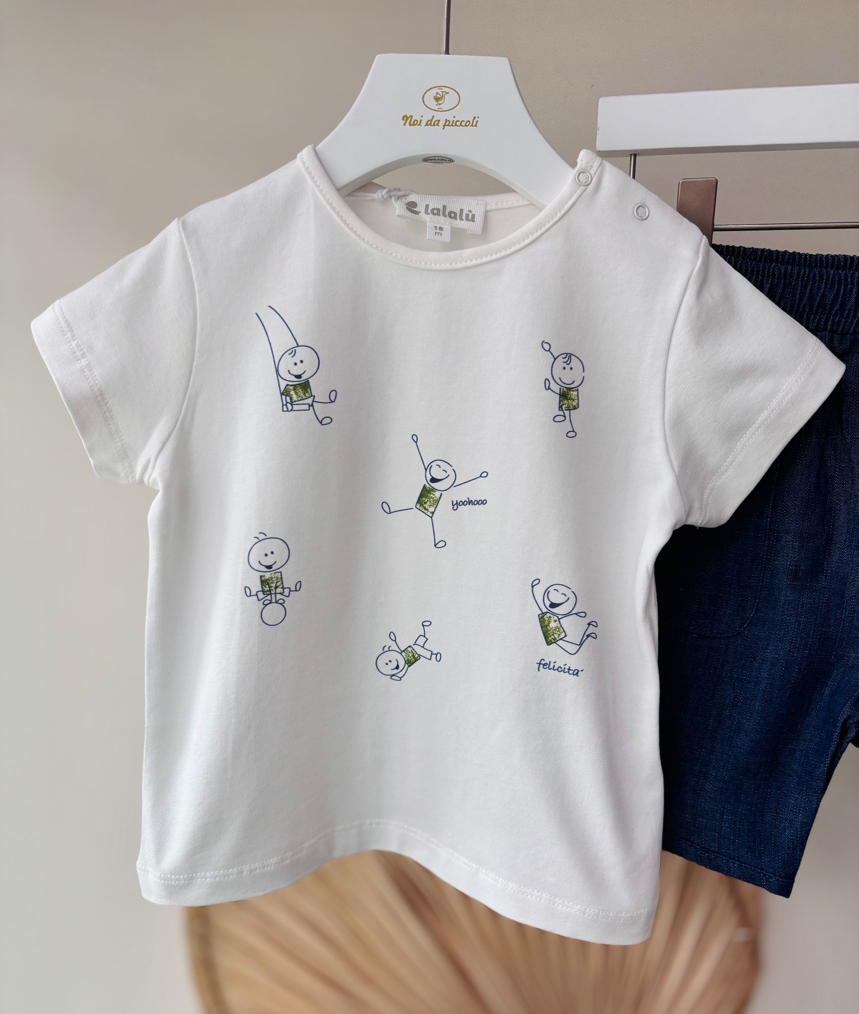 COMPLETO 2 PZ IN COTONE CON DISEGNINI BIANCO BLU - Noi da piccoli
