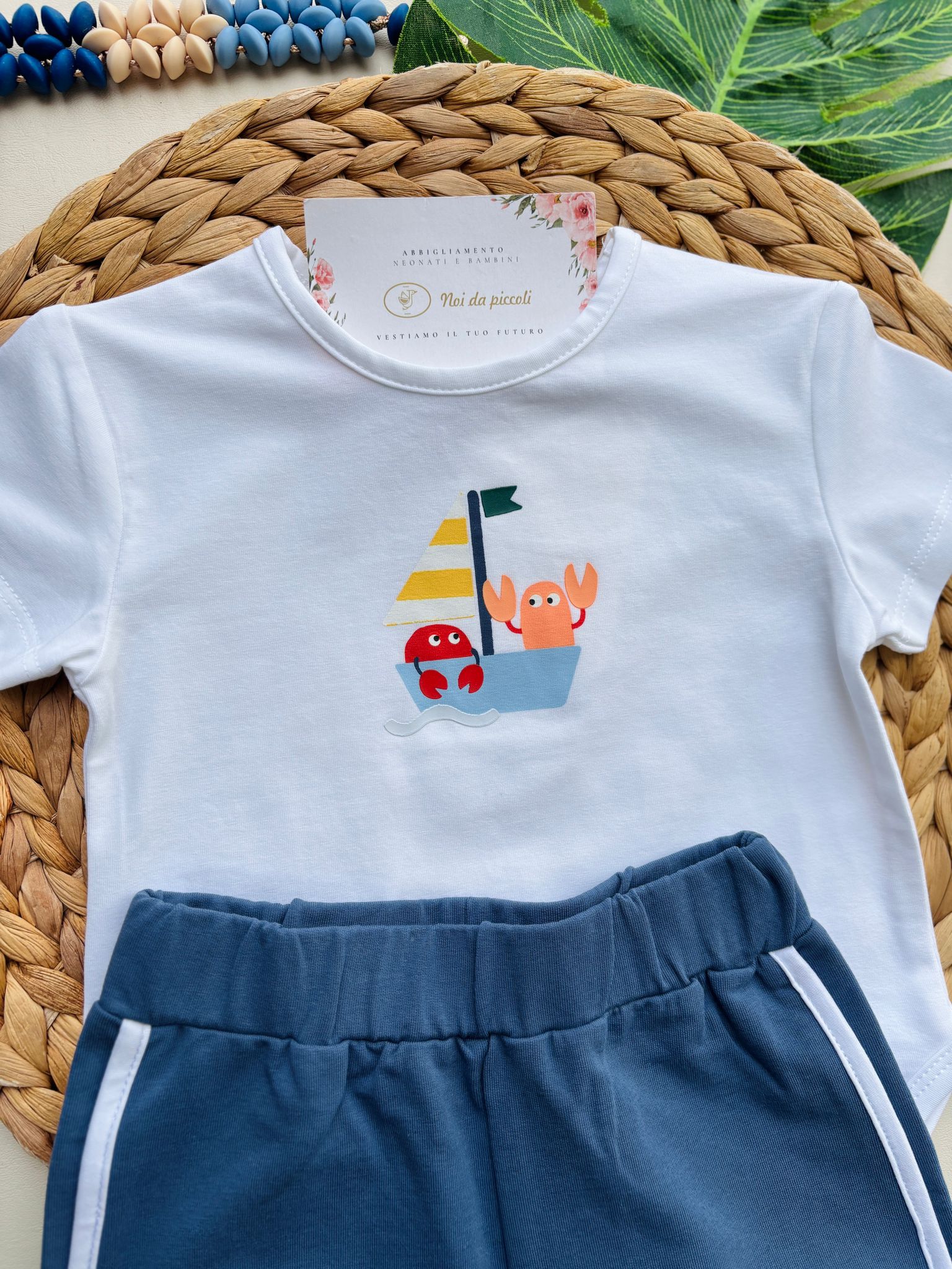 COMPLETO 2 PZ IN COTONE CON DISEGNINI BIANCO E AVION - Noi da piccoli