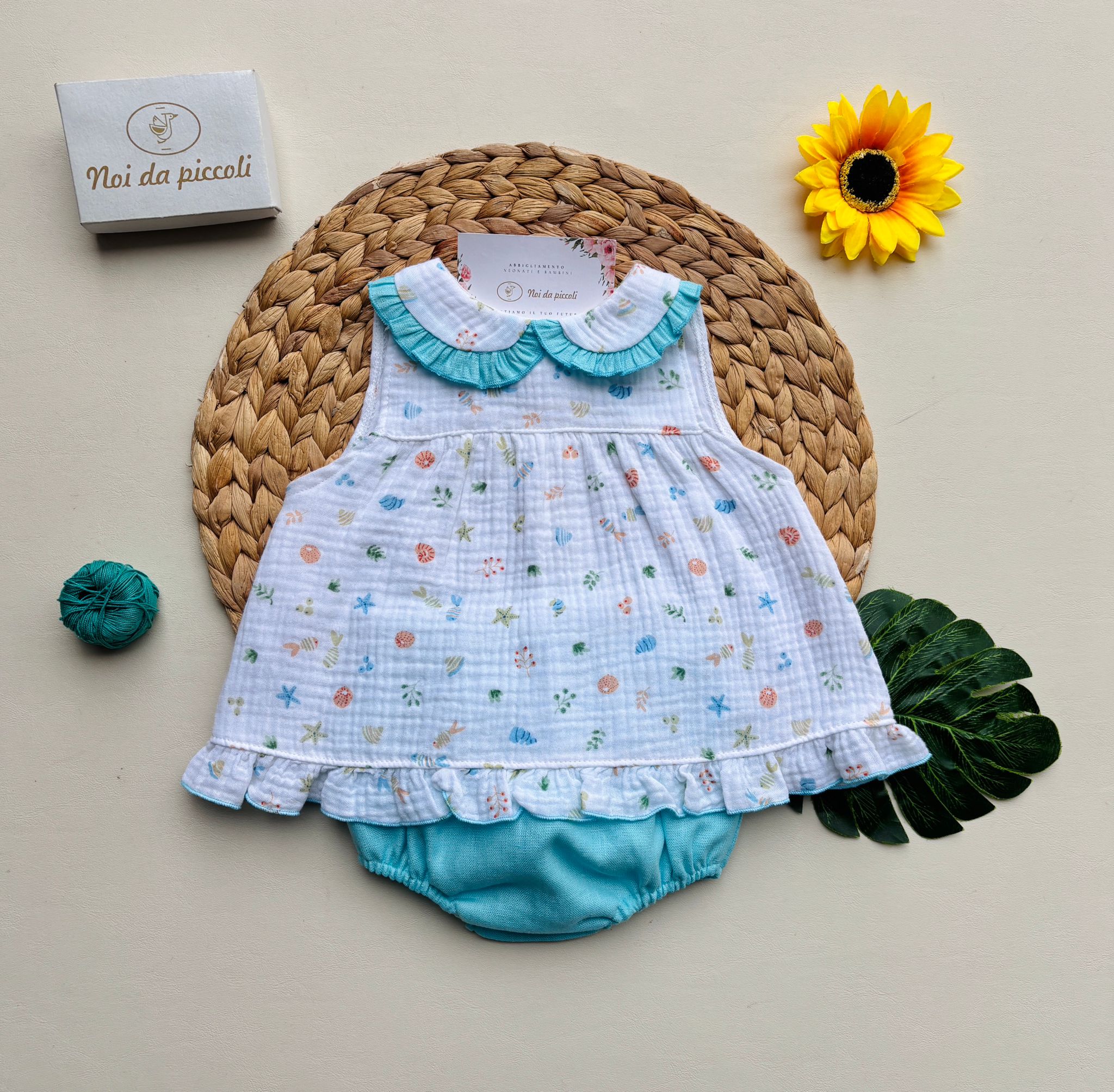 COMPLETO 2 PZ IN COTONE CON DISEGNINI COLORATI Turchese - Noi da piccoli