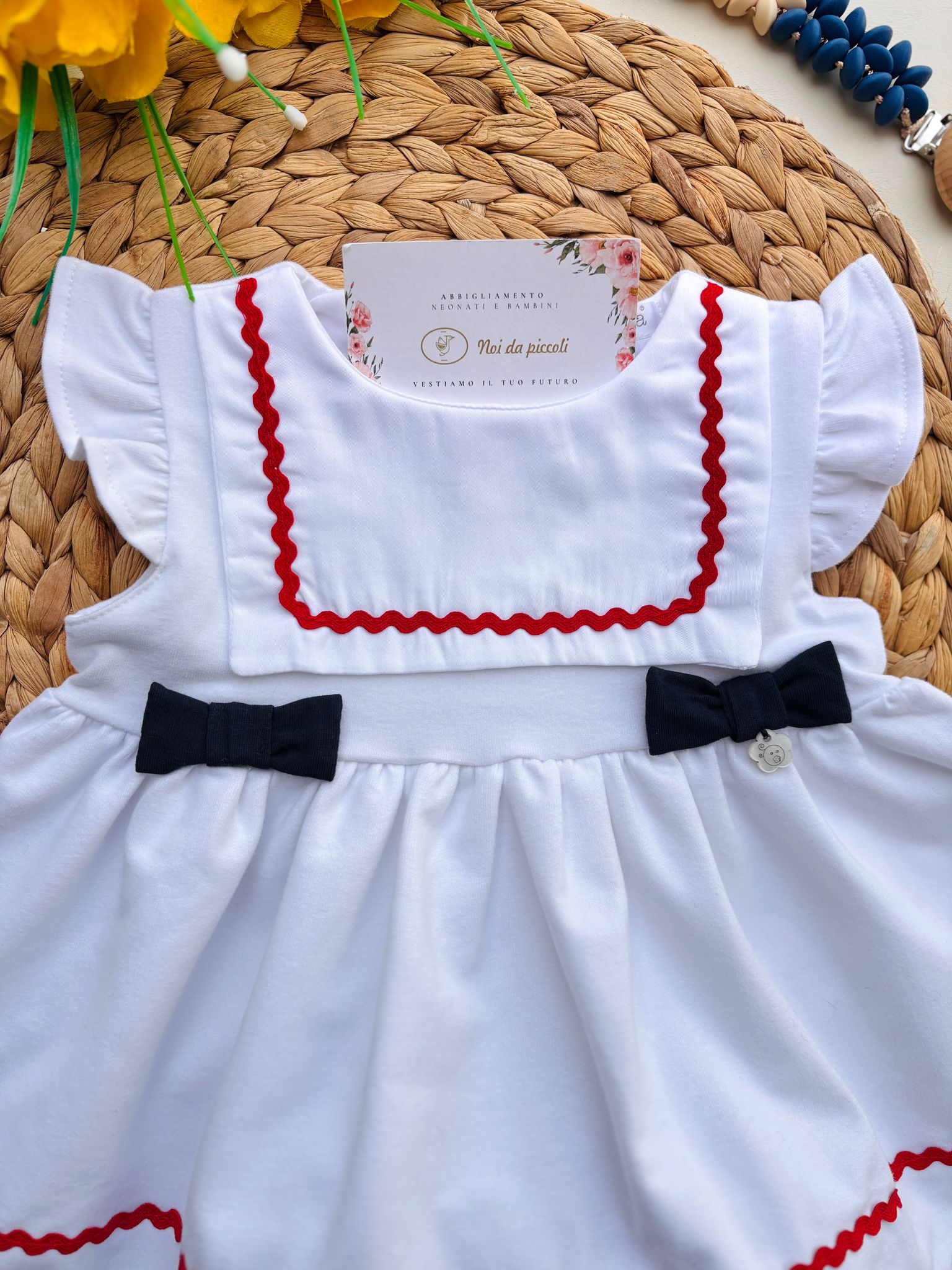 COMPLETO 2 PZ IN COTONE CON FIOCCHETTI BIANCO BLU - Noi da piccoli