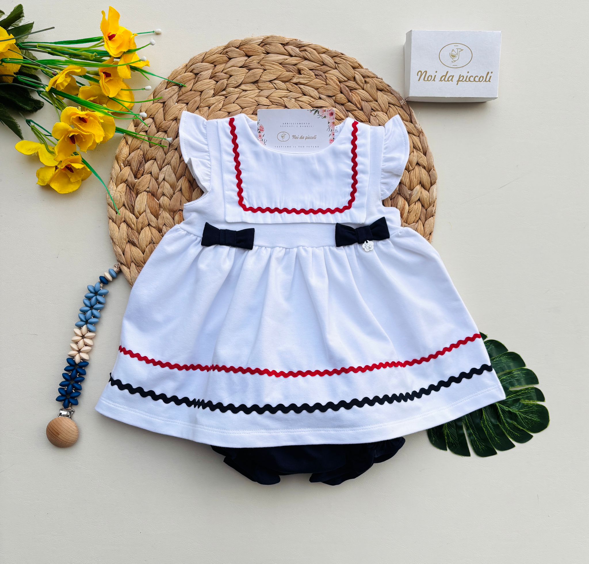 COMPLETO 2 PZ IN COTONE CON FIOCCHETTI BIANCO BLU - Noi da piccoli