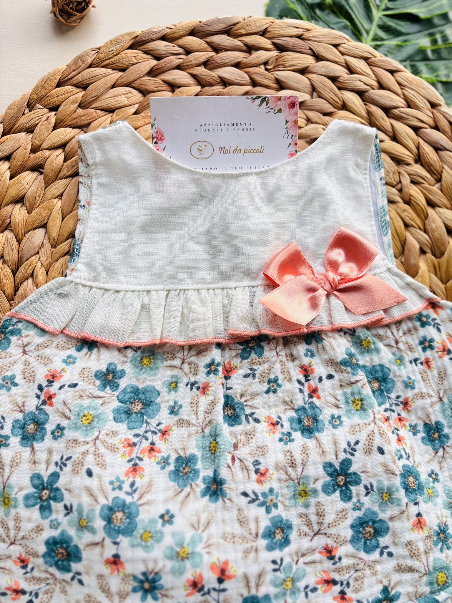 COMPLETO 2 PZ IN COTONE CON FIOCCHETTINO SALMONE - Noi da piccoli