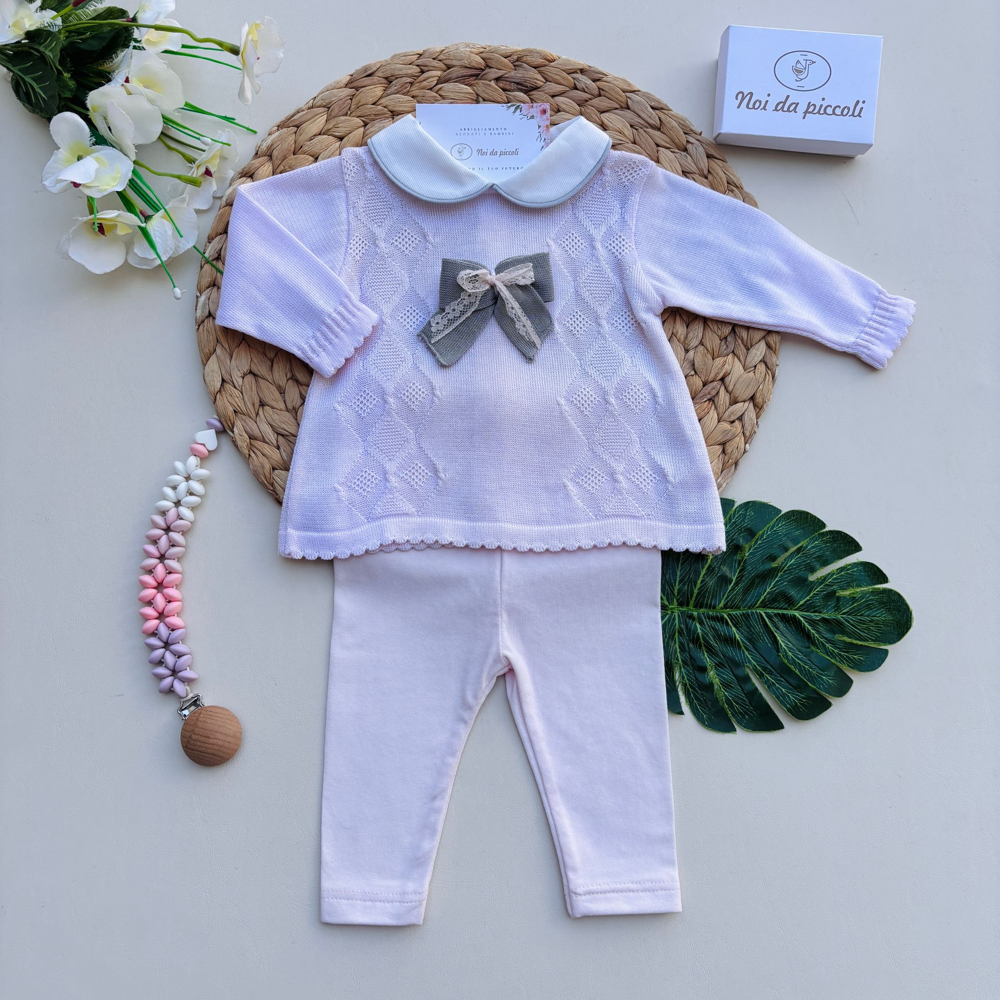 COMPLETO 2 PZ IN COTONE CON FIOCCO ROSA - Noi da piccoli