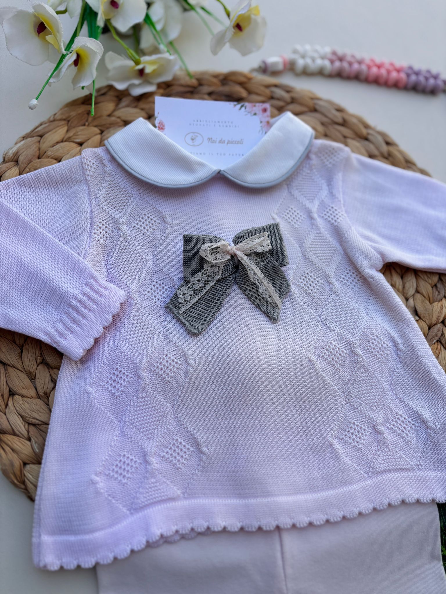 COMPLETO 2 PZ IN COTONE CON FIOCCO ROSA - Noi da piccoli