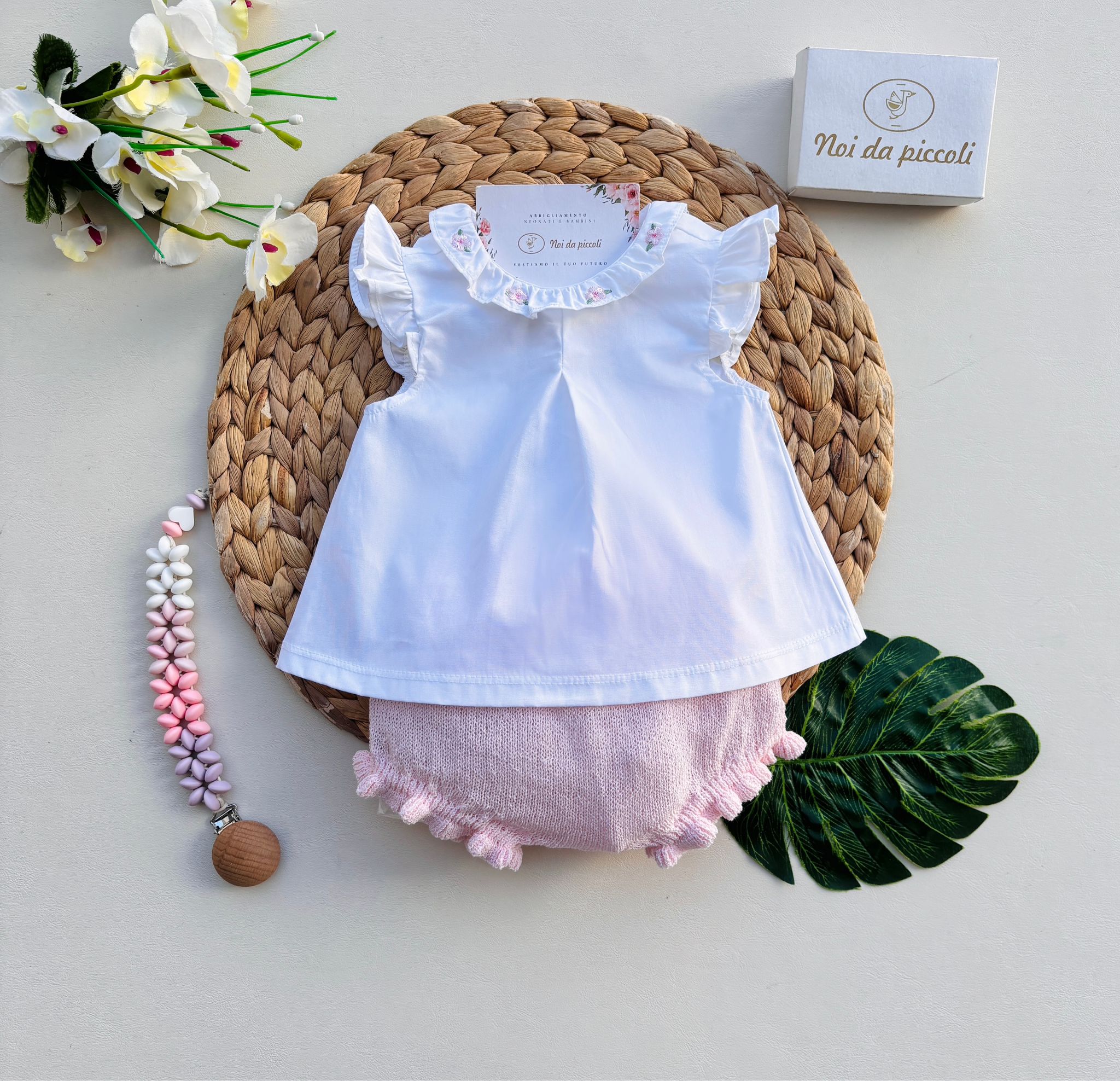 COMPLETO 2 PZ IN COTONE CON FIORELLINI CUARZO - Noi da piccoli