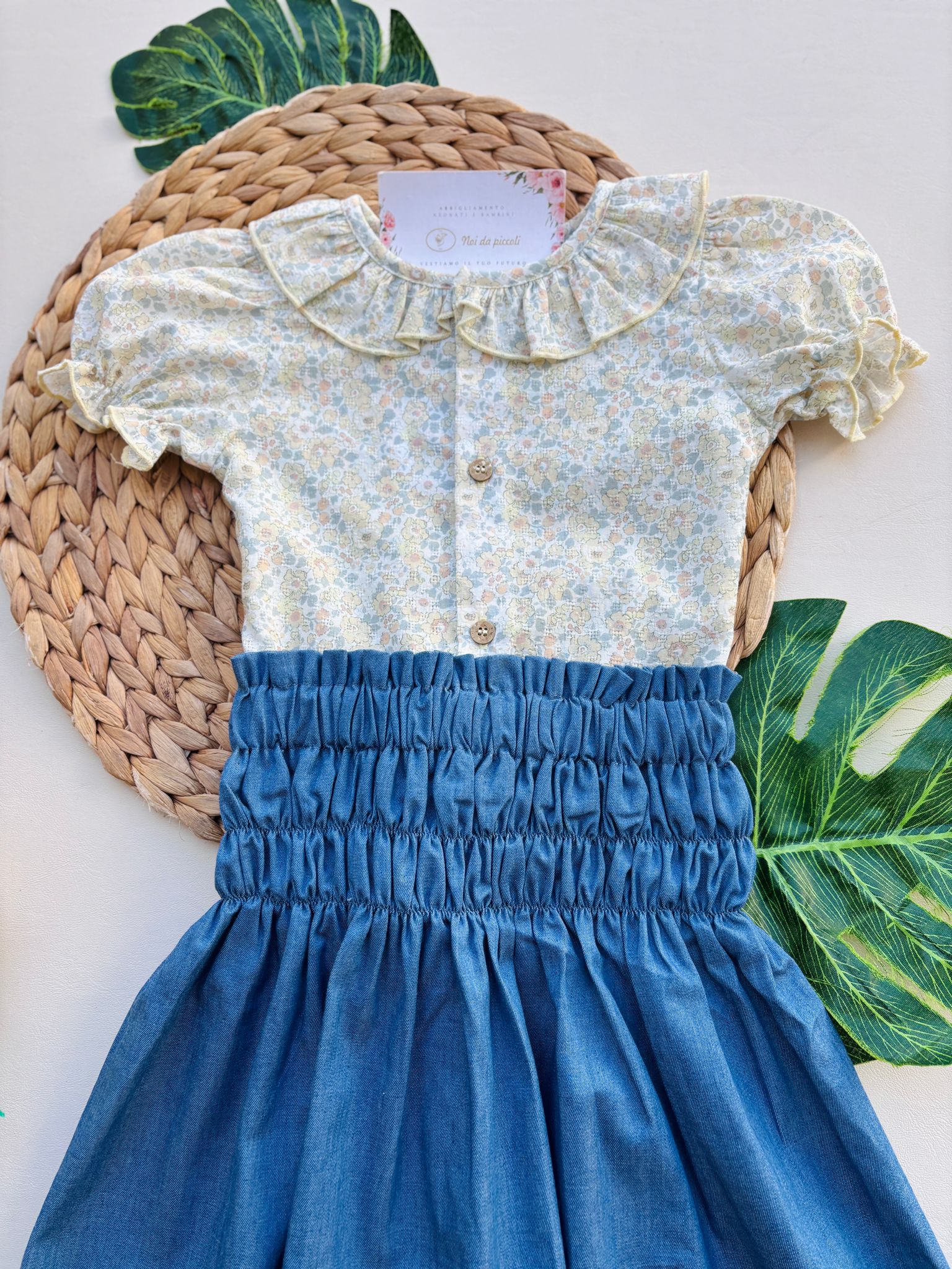 COMPLETO 2 PZ IN COTONE CON FIORI GIALLO - Noi da piccoli