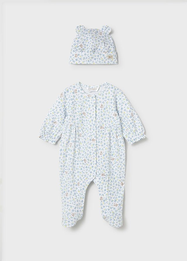 COMPLETO 2 PZ IN COTONE CON FOGLIOLINE E GATTINI BIANCO CIELO - Noi da piccoli