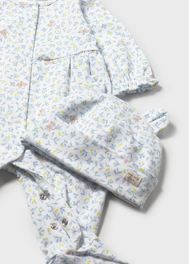 COMPLETO 2 PZ IN COTONE CON FOGLIOLINE E GATTINI BIANCO CIELO - Noi da piccoli
