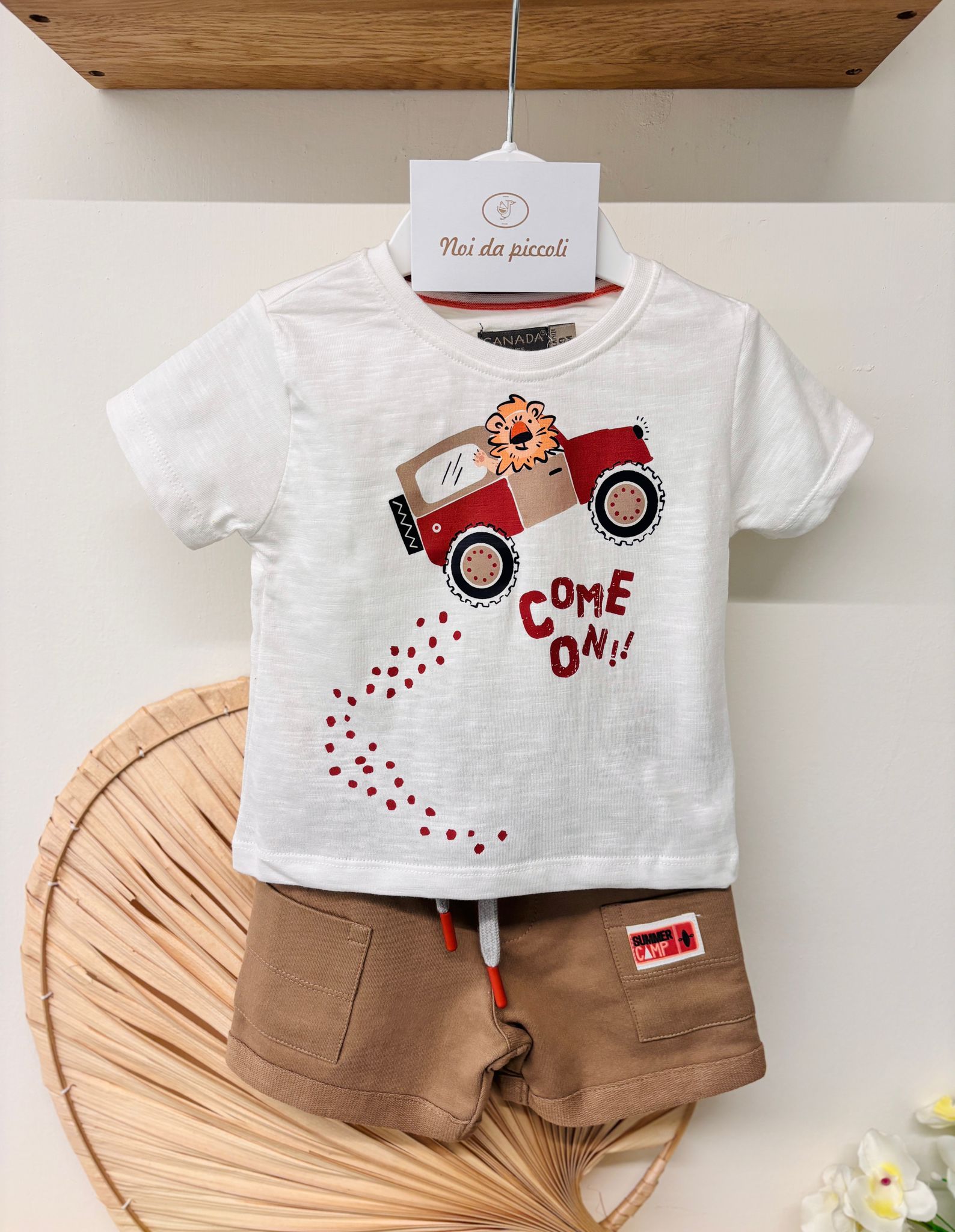 COMPLETO 2 PZ IN COTONE CON LEONE BIANCO MARRONE - Noi da piccoli