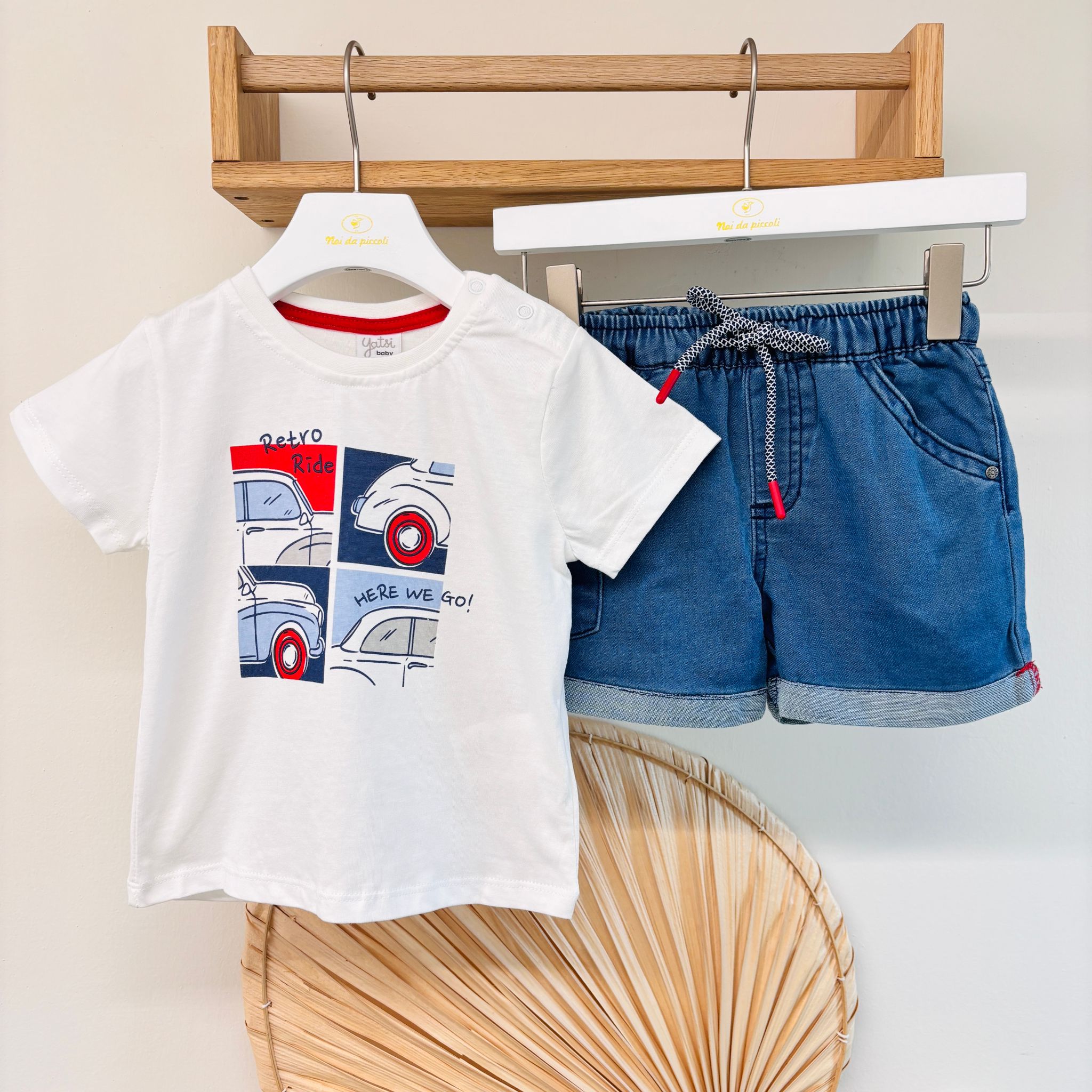 COMPLETO 2 PZ IN COTONE CON MACCHININE BIANCO BLU - Noi da piccoli