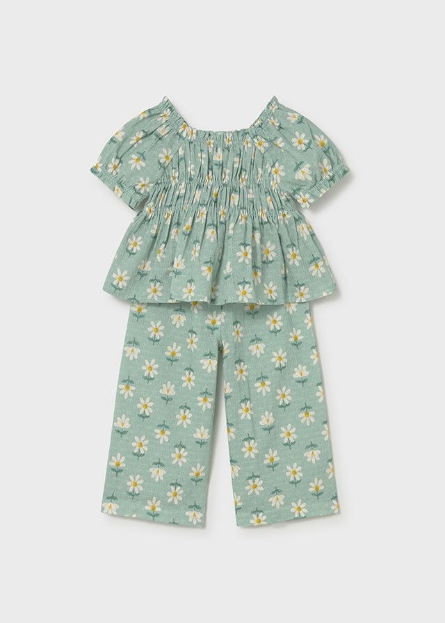 COMPLETO 2 PZ IN COTONE CON MARGHERITE VERDE - Noi da piccoli