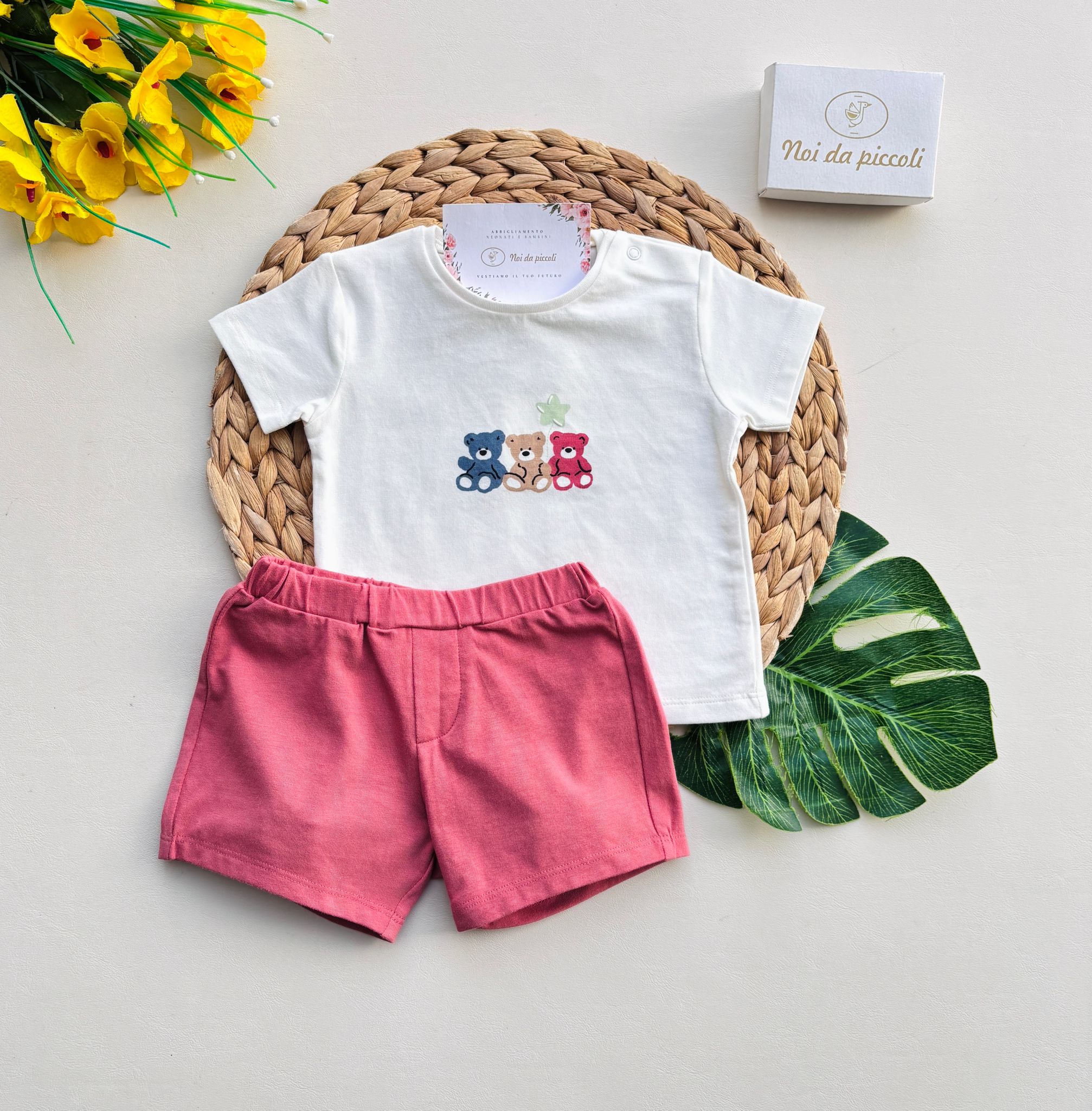 COMPLETO 2 PZ IN COTONE CON ORSETTI CENTRALI TERRACOTA - Noi da piccoli