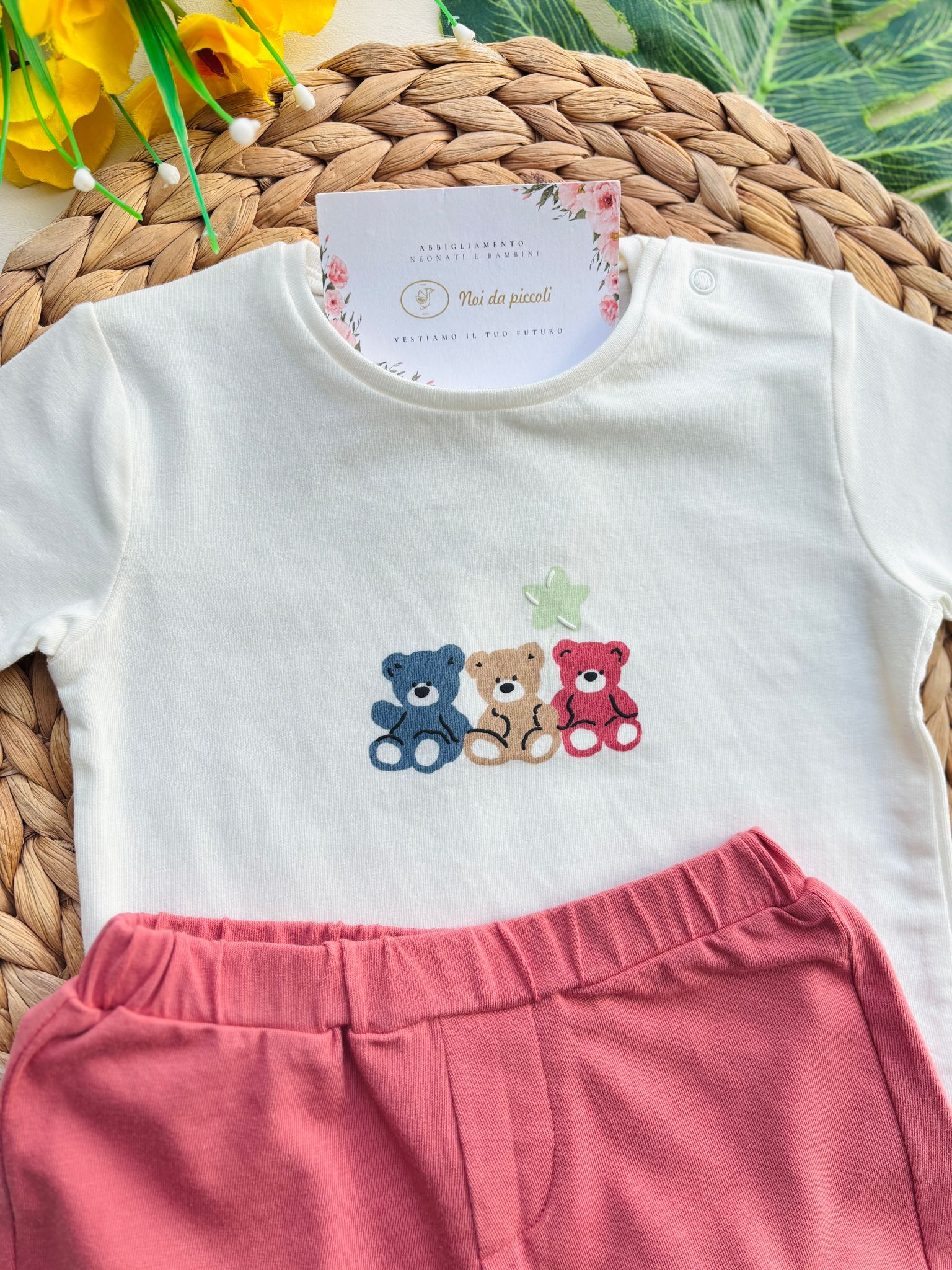 COMPLETO 2 PZ IN COTONE CON ORSETTI CENTRALI TERRACOTA - Noi da piccoli