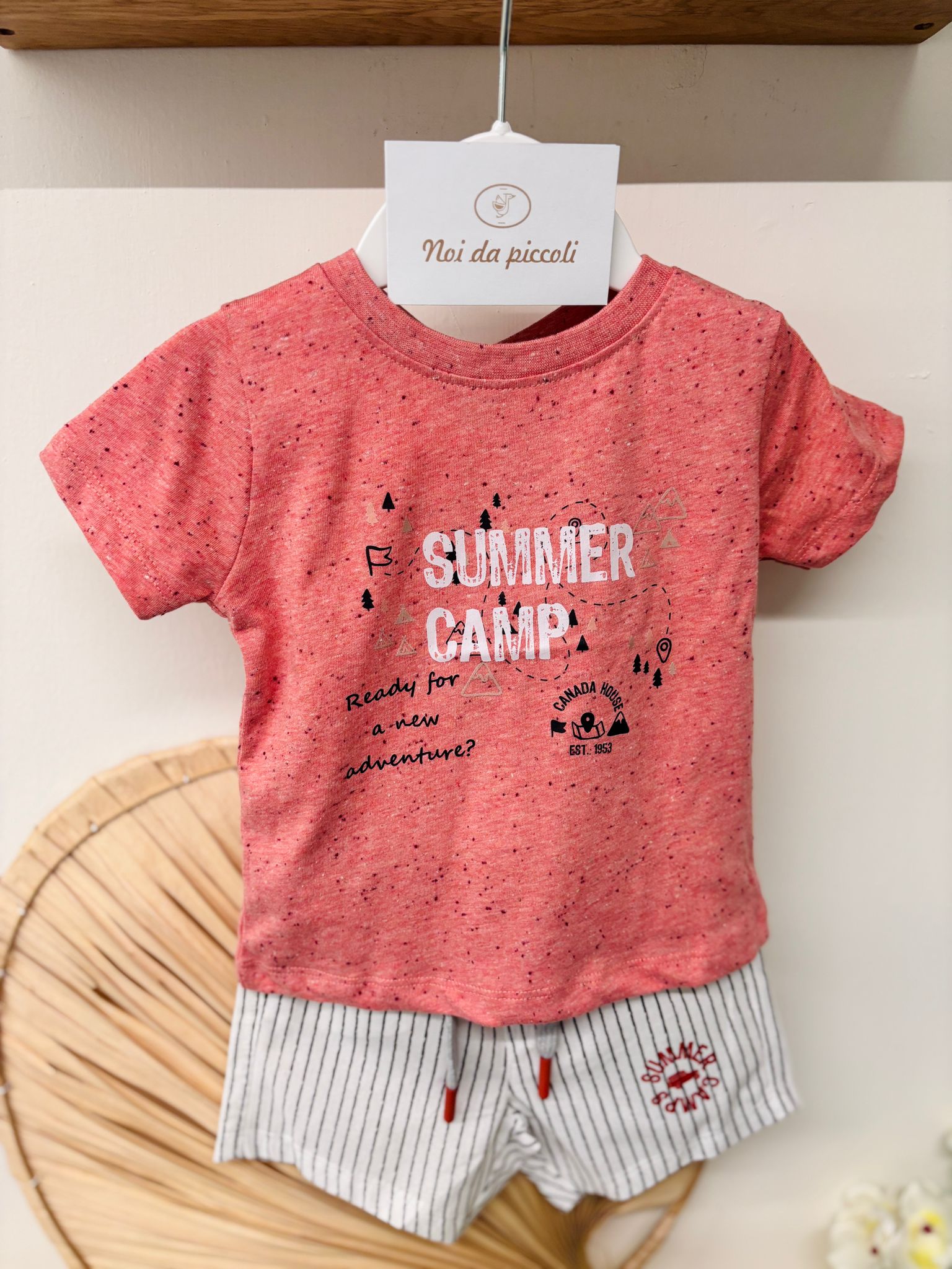 COMPLETO 2 PZ IN COTONE CON PANTALONCINO A RIGHE PESCA - Noi da piccoli
