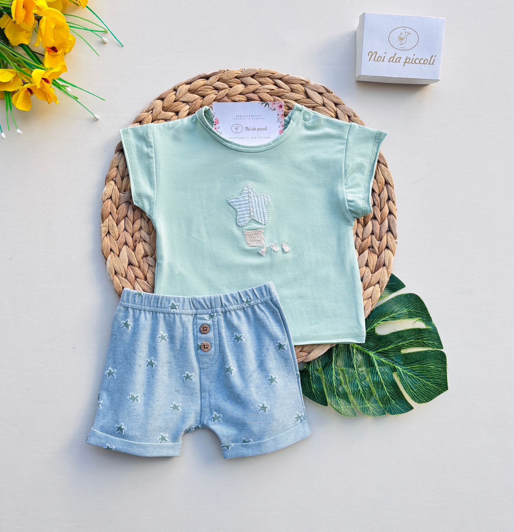 COMPLETO 2 PZ IN COTONE CON STELLINE VERDE - Noi da piccoli