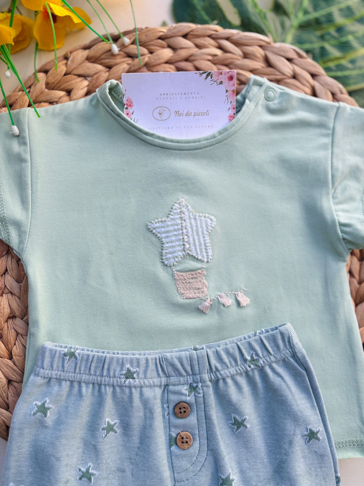 COMPLETO 2 PZ IN COTONE CON STELLINE VERDE - Noi da piccoli