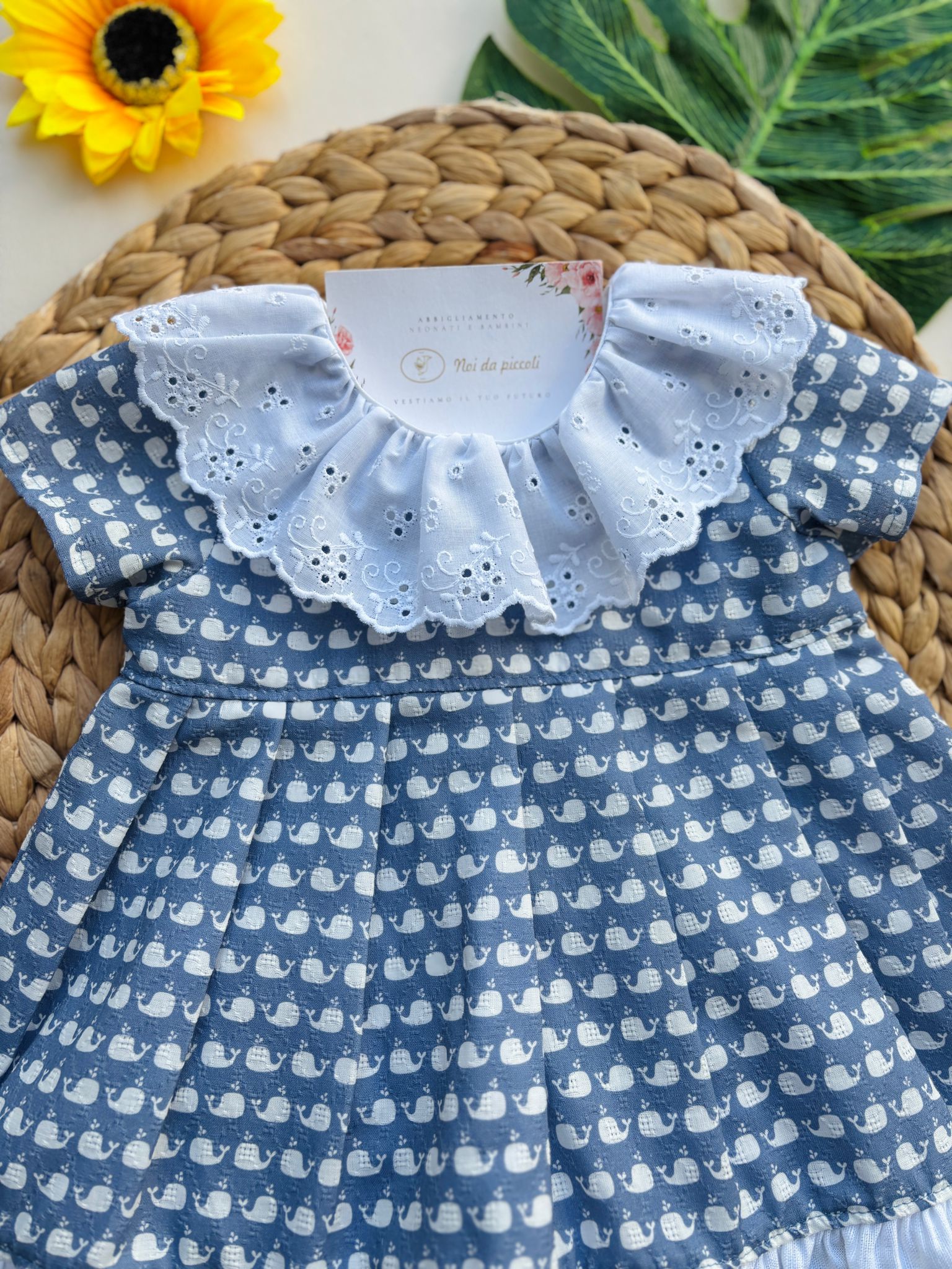 COMPLETO 2 PZ IN COTONE E ACRILICO CON BALENE Bianco Cielo - Noi da piccoli