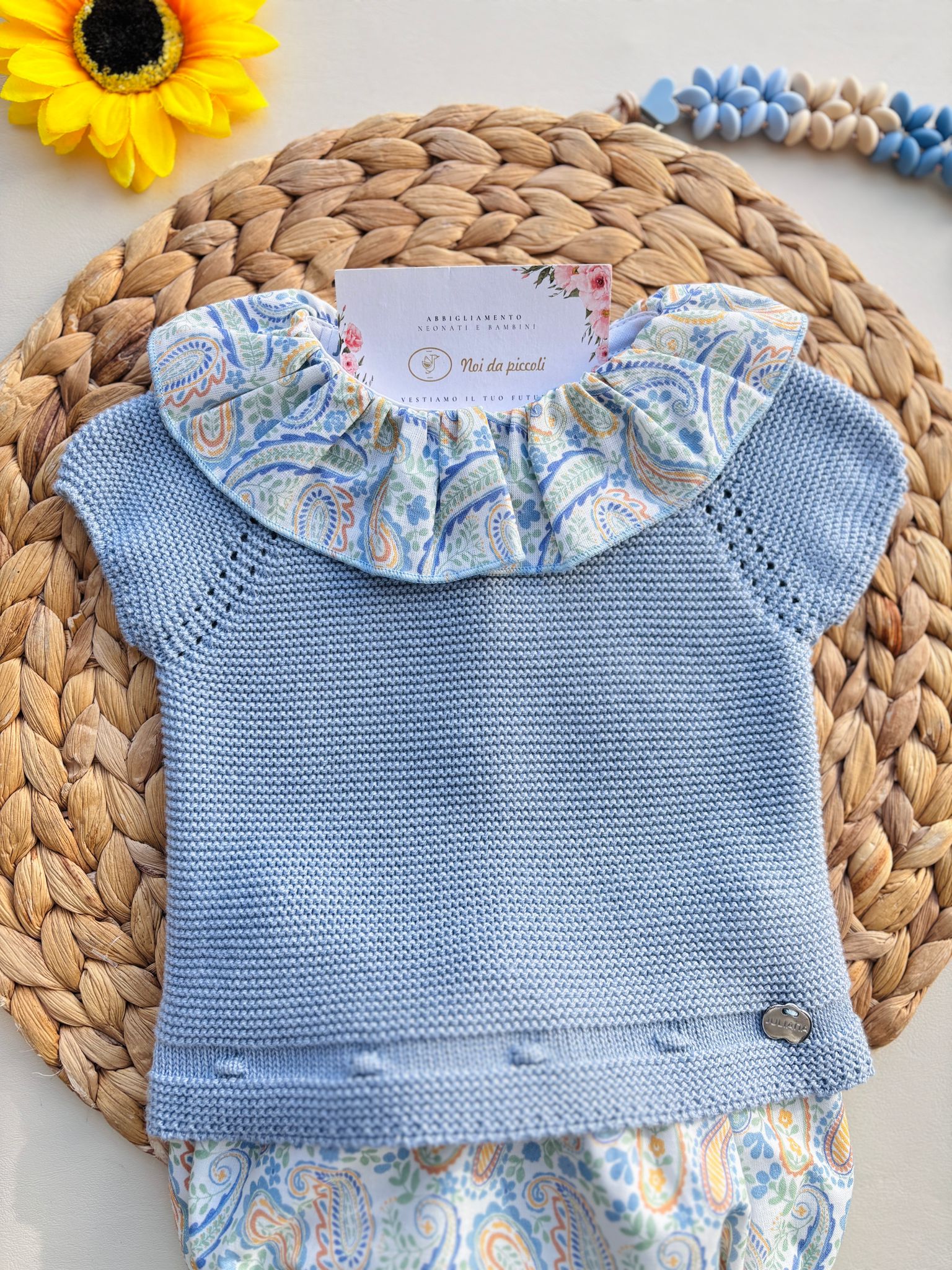 COMPLETO 2 PZ IN COTONE E ACRILICO CON DISEGNINI COLORATI CIELO - Noi da piccoli