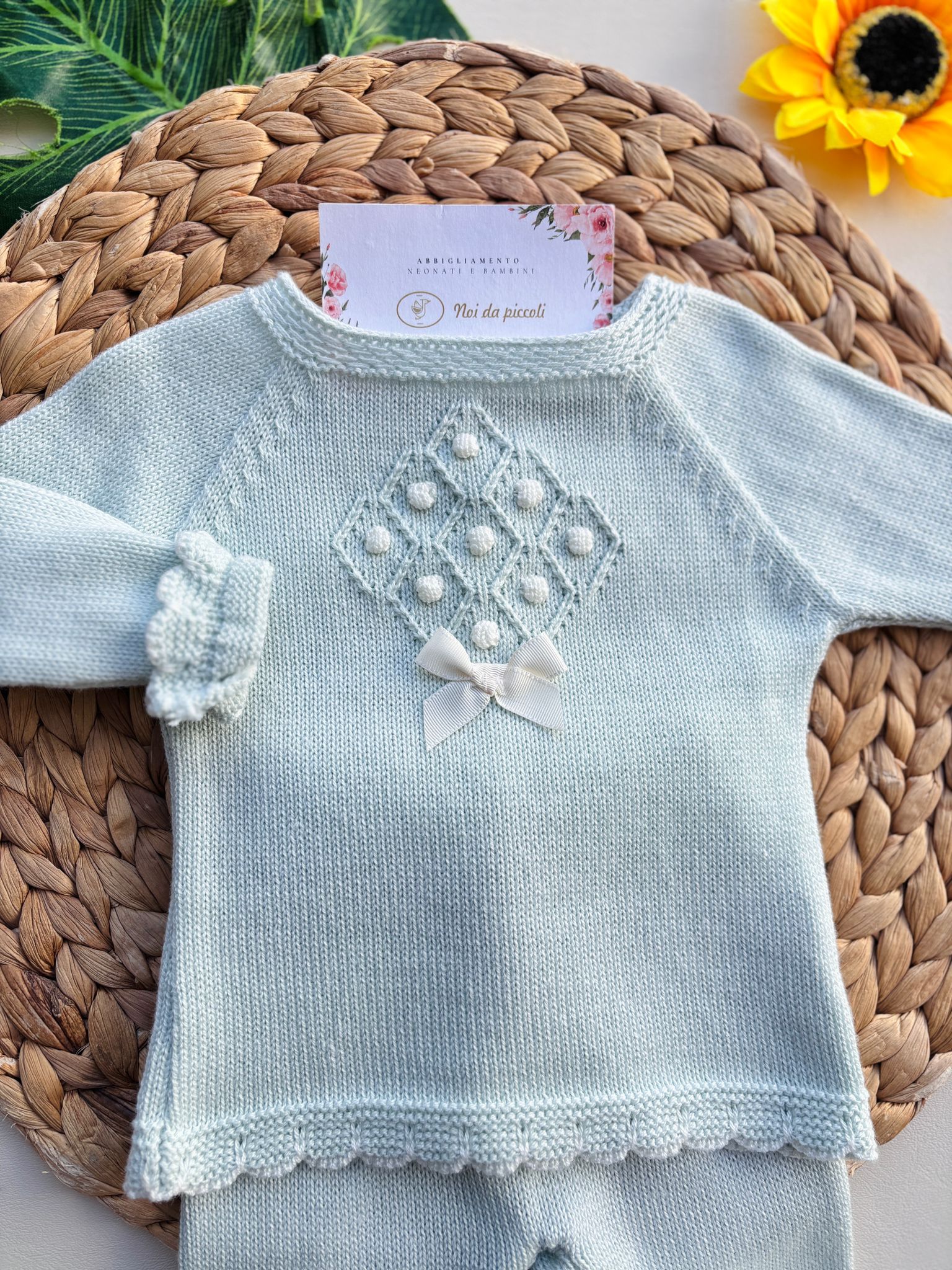 COMPLETO 2 PZ IN COTONE E ACRILICO CON FIOCCHETTO CENTRALE tiffany - Noi da piccoli