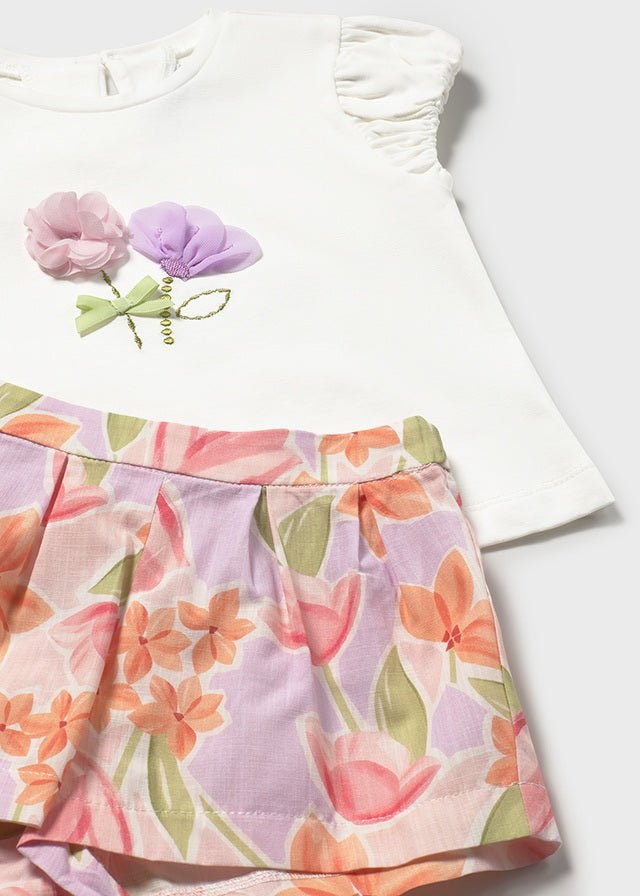 COMPLETO 2 PZ IN COTONE FLOREALE BIANCO - Noi da piccoli