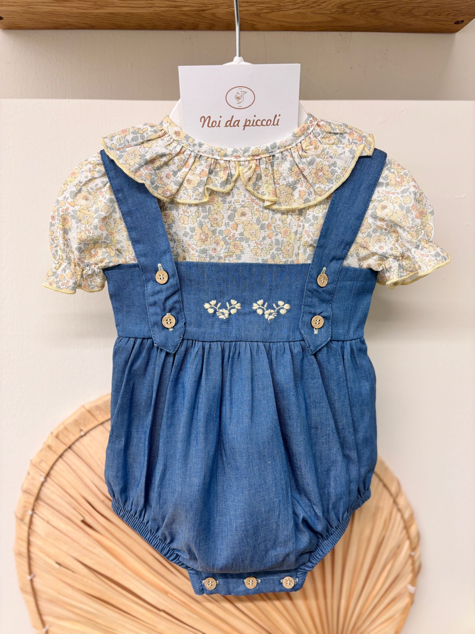 COMPLETO 2 PZ IN COTONE FLOREALE BLU - Noi da piccoli