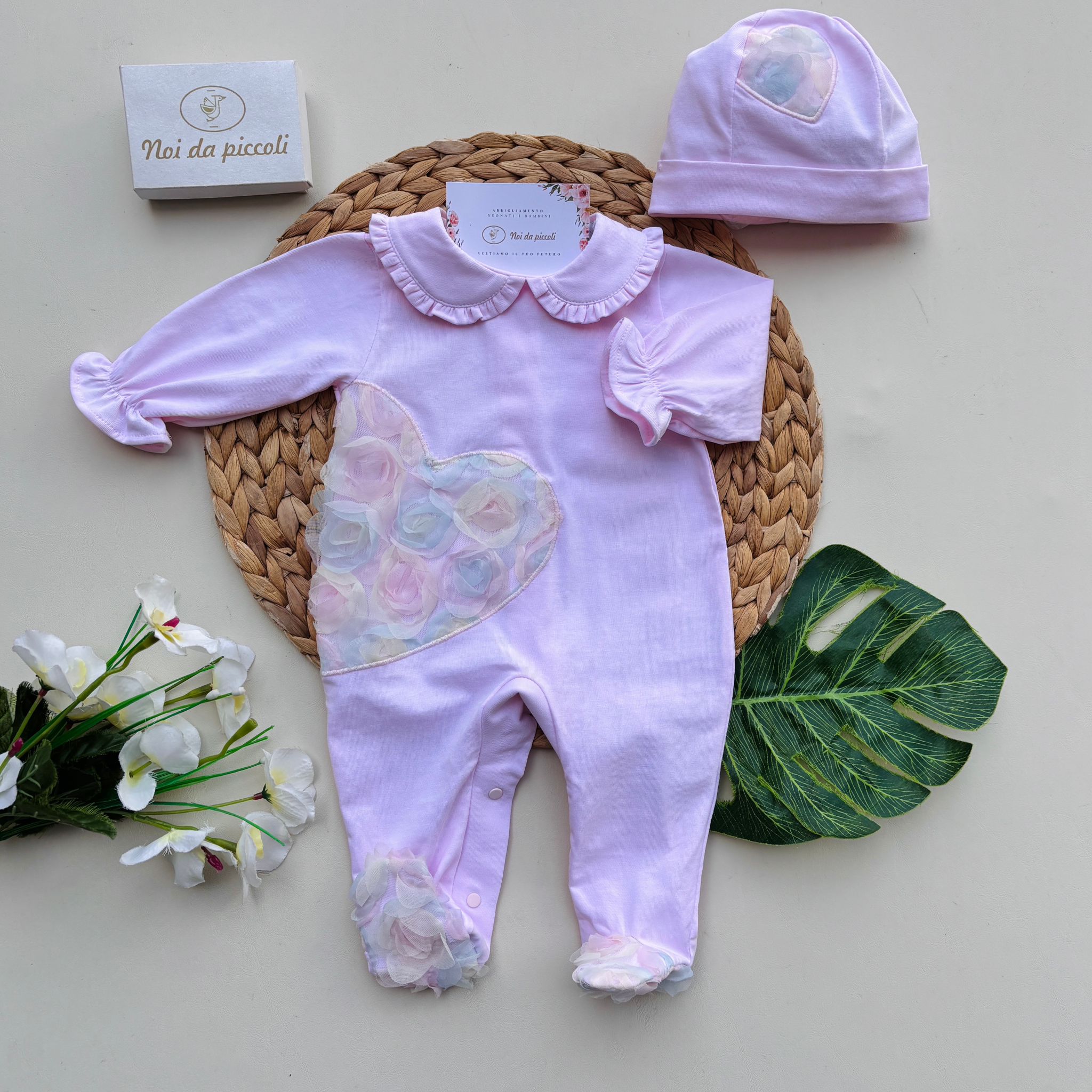 COMPLETO 2 PZ IN COTONE FLOREALE ROSA - Noi da piccoli