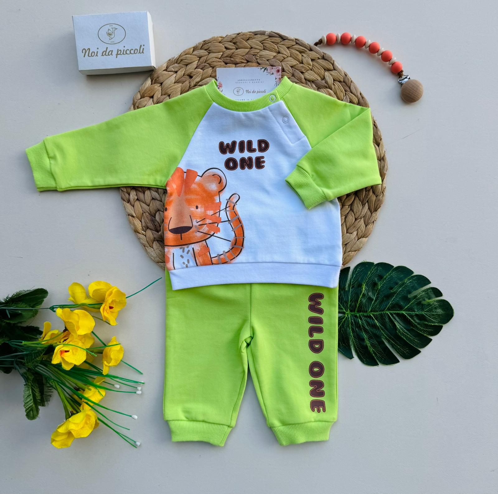 COMPLETO 2 PZ IN COTONE LEONCINO VERDE - Noi da piccoli