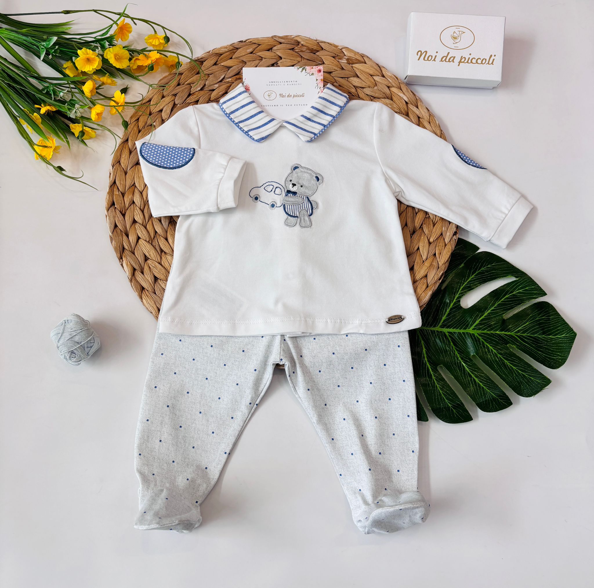 COMPLETO 2 PZ IN COTONE ORSETTO BIANCO CIELO - Noi da piccoli